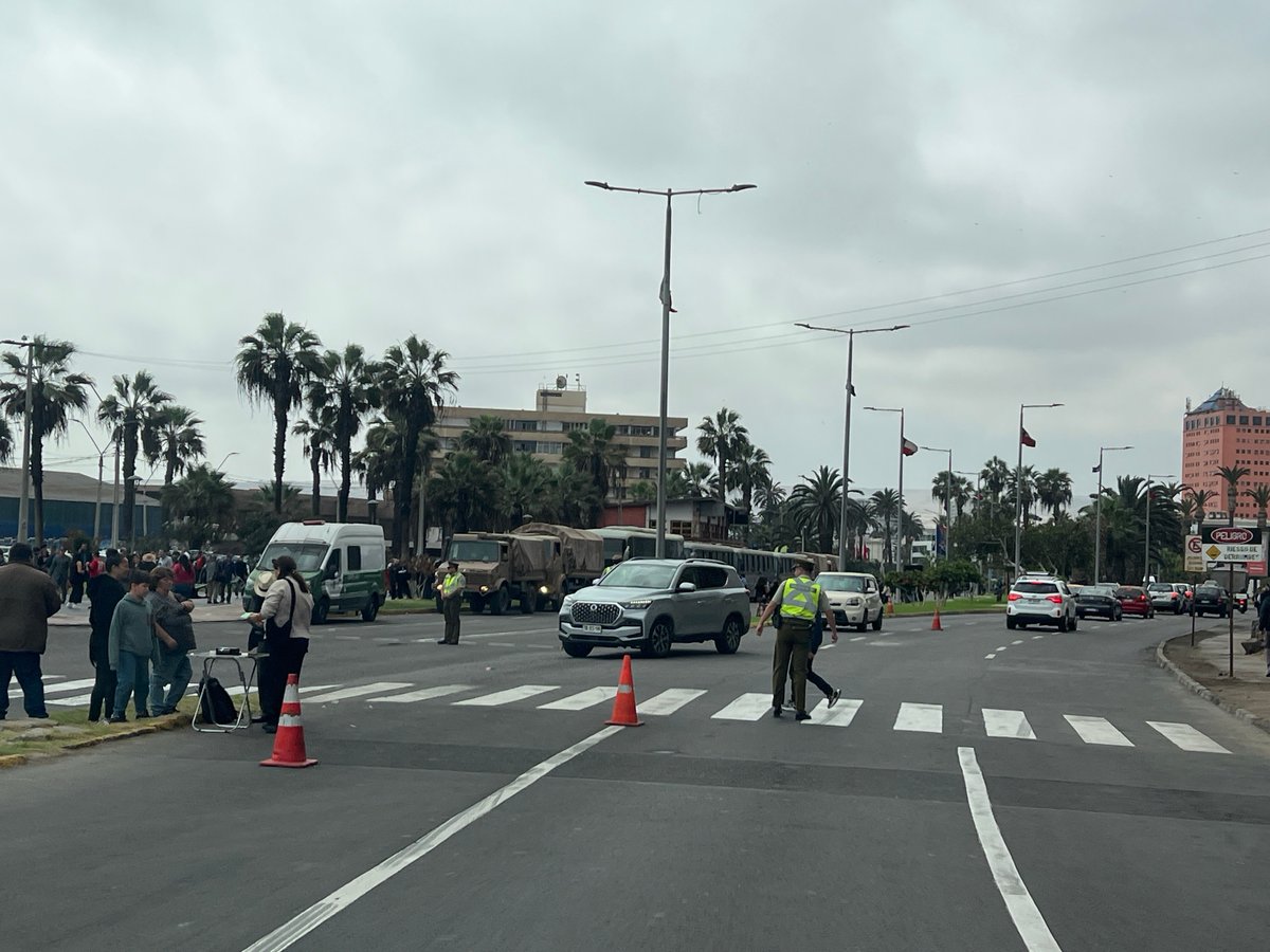 Military presence and civic activity in downtown Arica, Chile