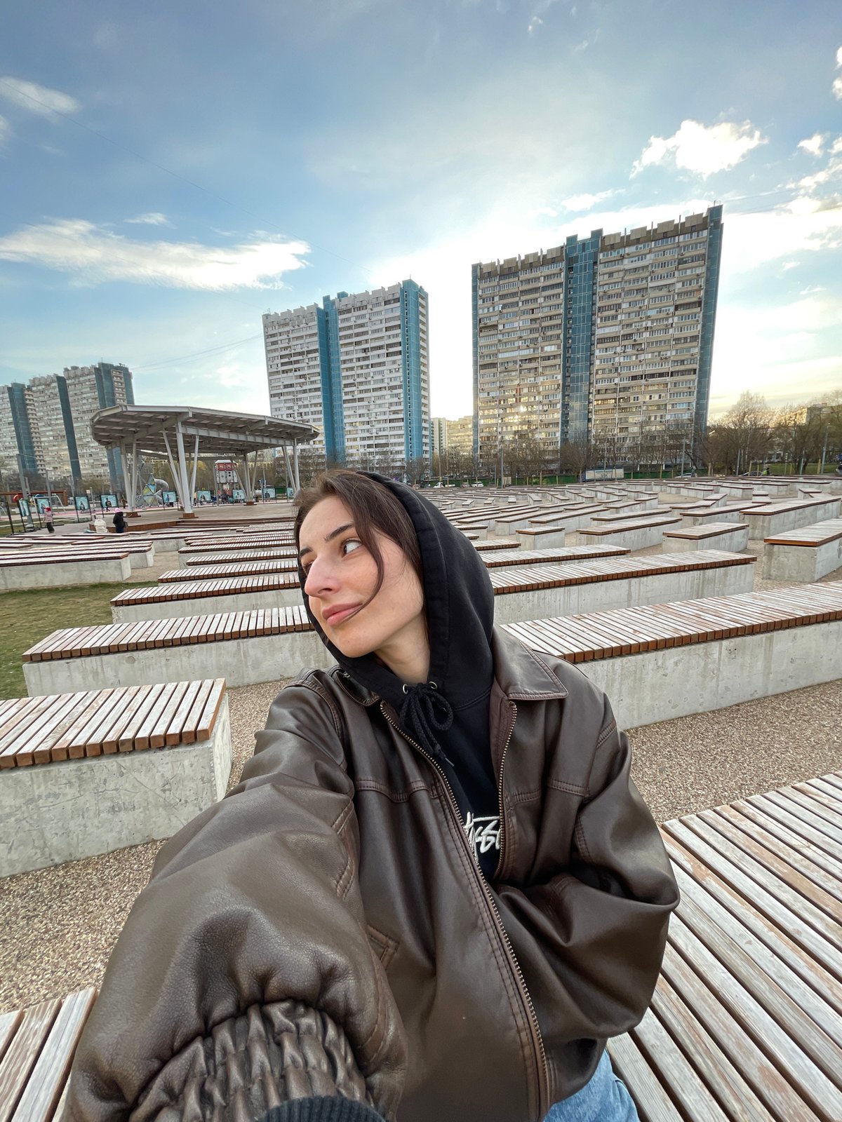 Woman records selfie videos at Moscow park playground