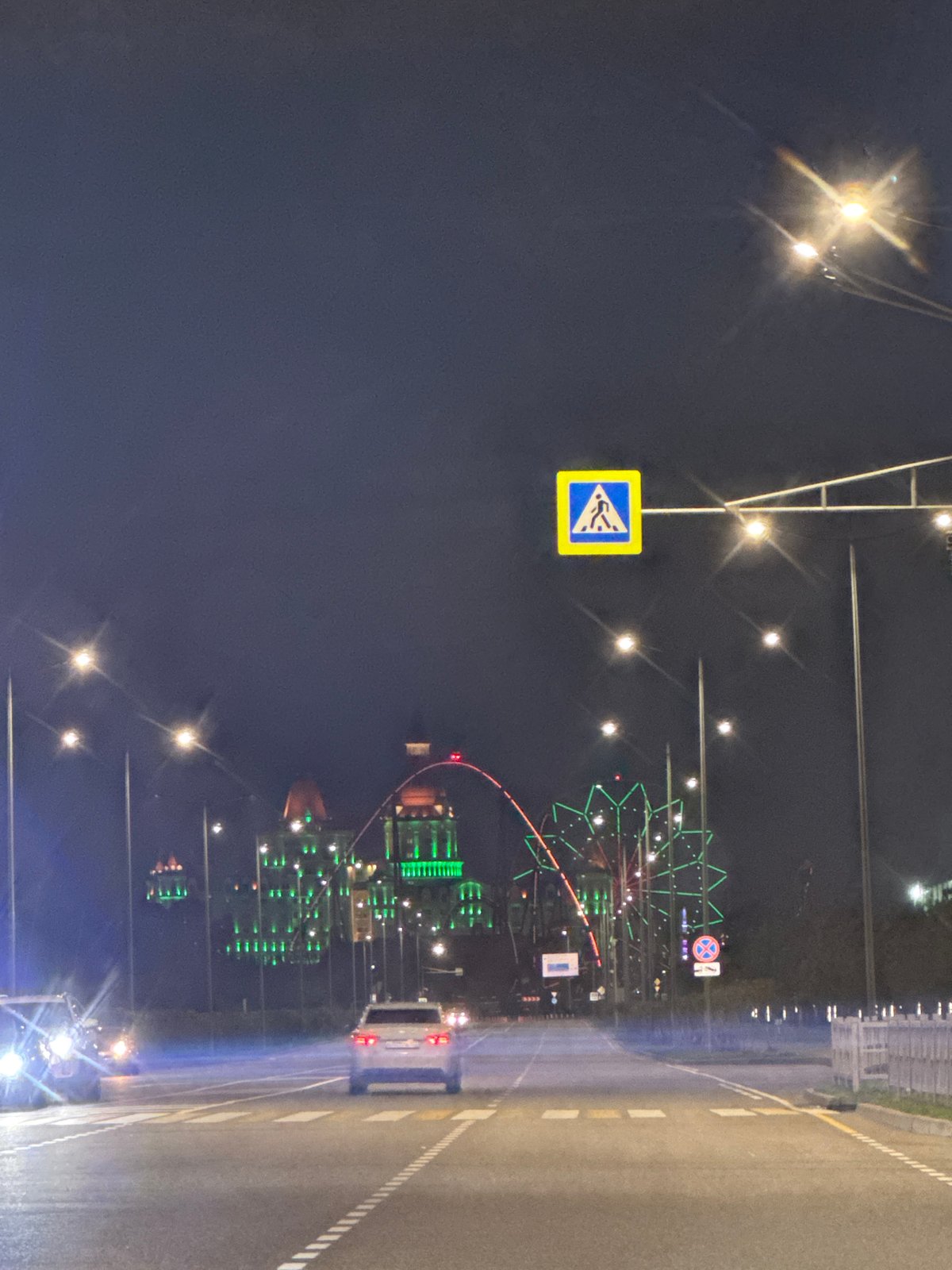 Night street scene captured in Sirius, Russia