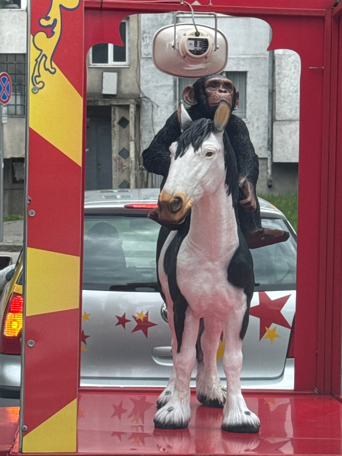 Decorated trailer with animal figures spotted in Varna, Bulgaria