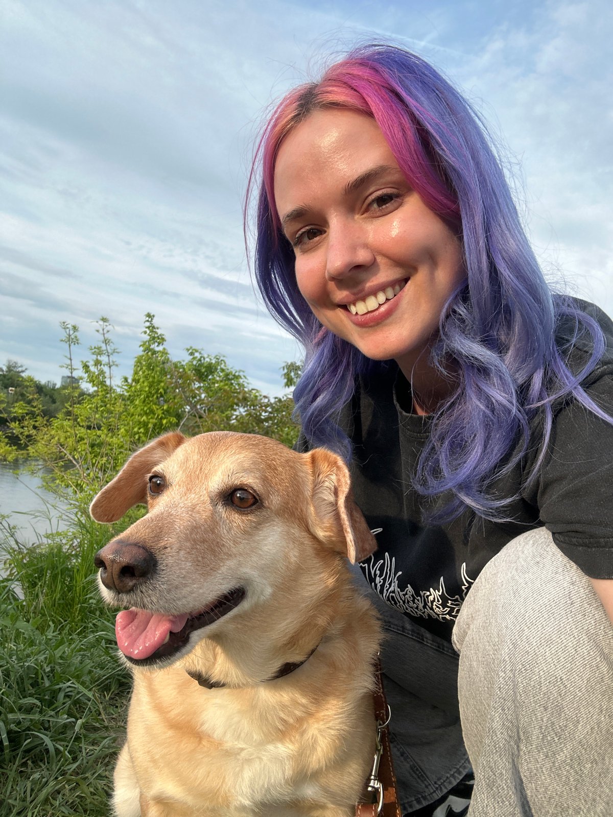Woman and dog capture outdoor selfies in Zagreb