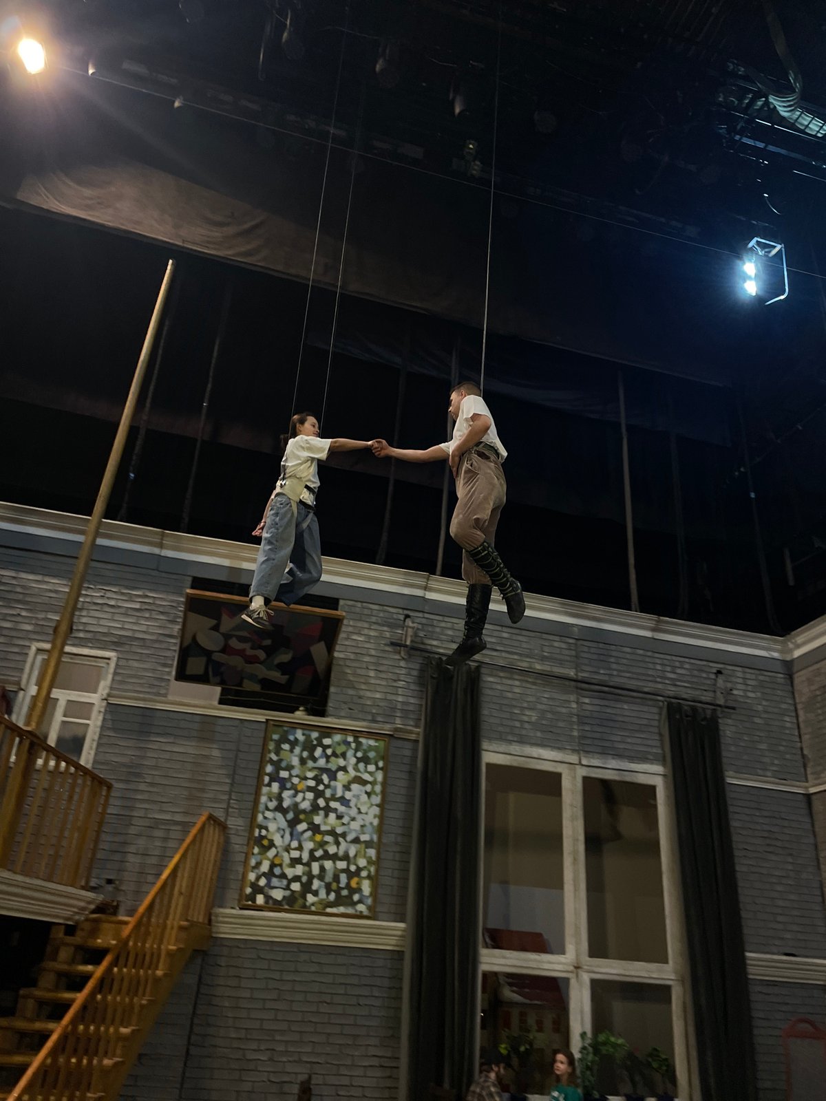 Aerial theater performance documented at Moscow venue Saturday morning