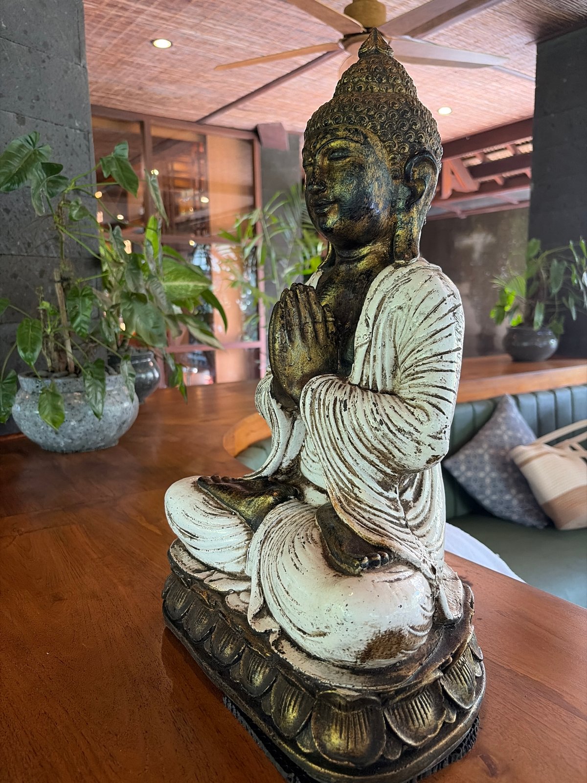 Inside a Balinese resort in Tegallalang, rich with Hindu decor