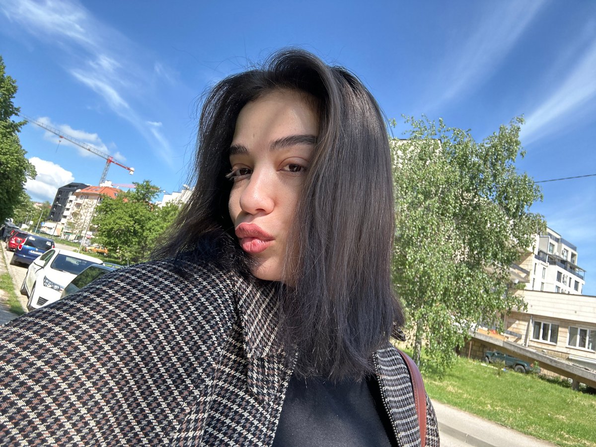 Person takes morning selfie outdoors in Sofia, Bulgaria