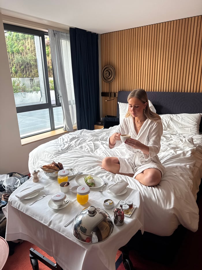 Hotel breakfast scene observed in luxury accommodation setting