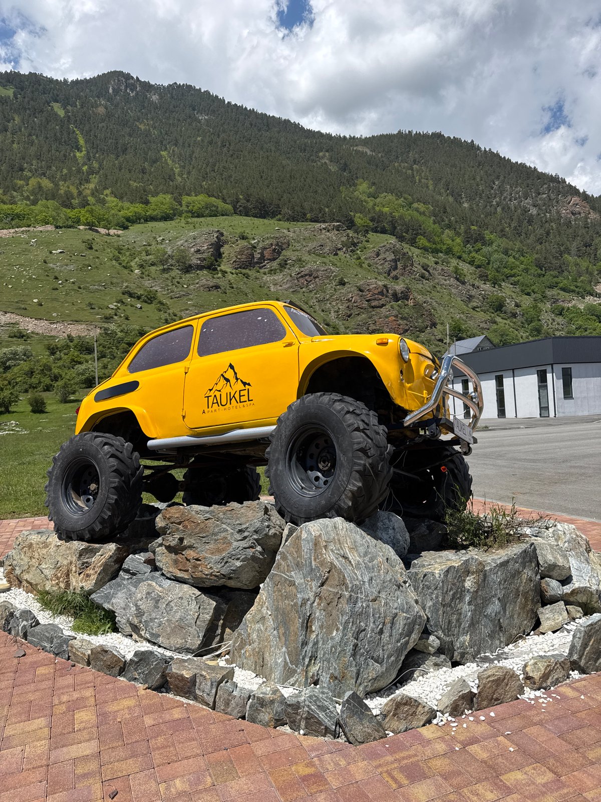 Tourist documents mountain sightseeing tour in Teberda, Russia