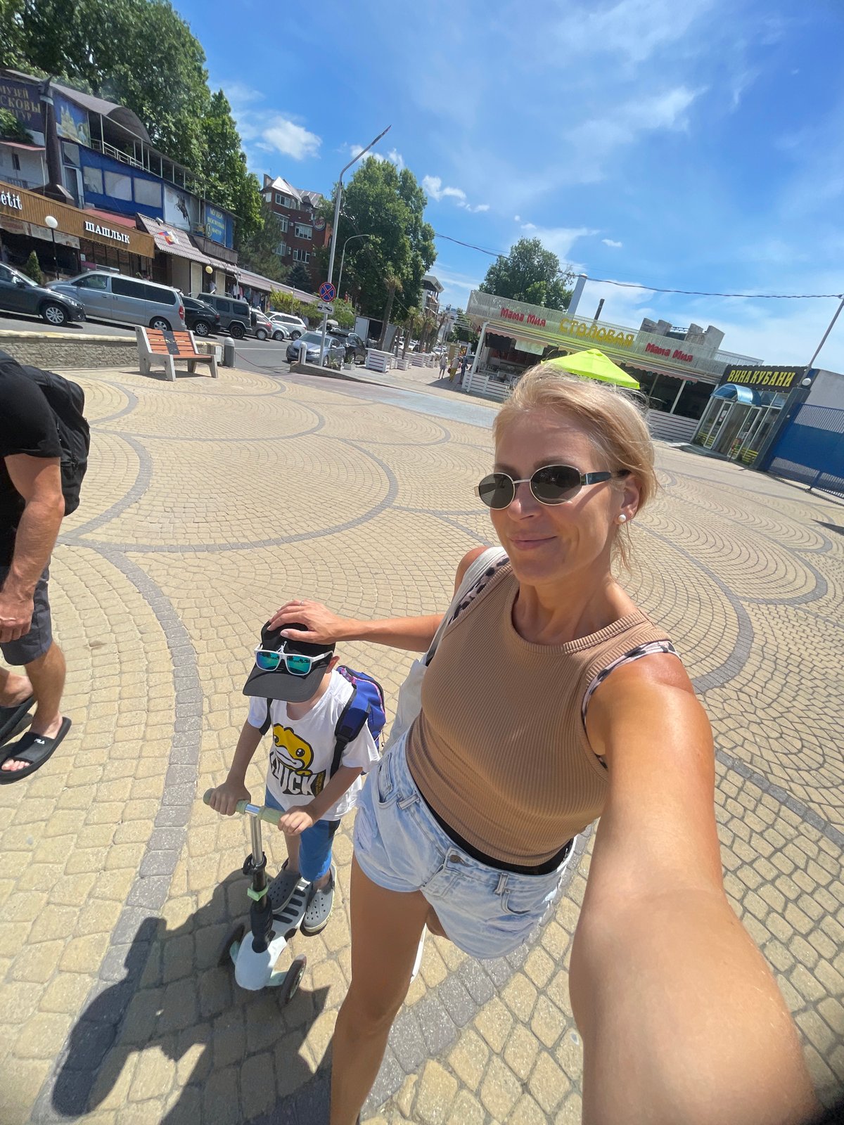 A busy summer day along Anapa's Black Sea resort strip.
