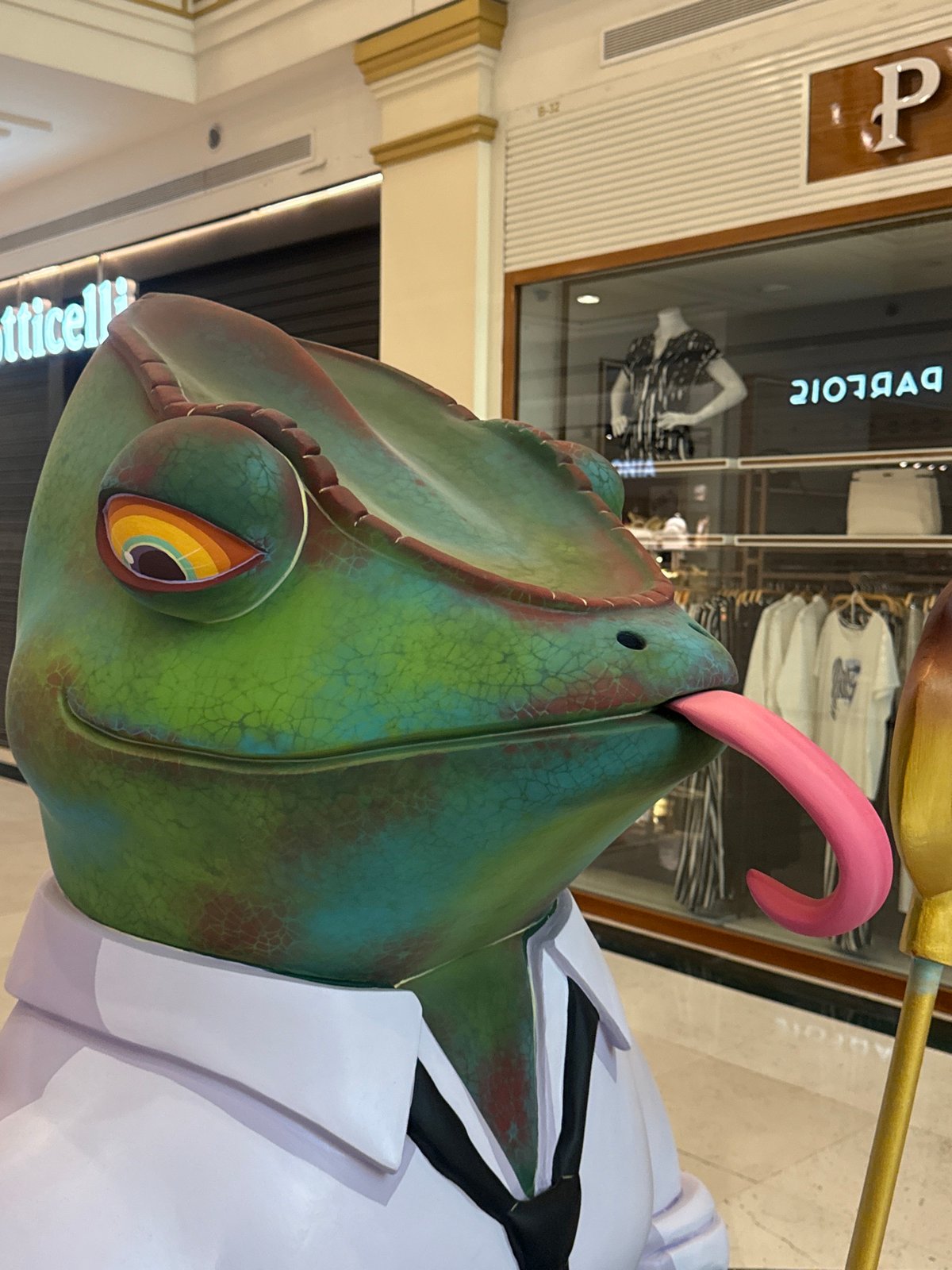 Whimsical sculpture collection in indoor shopping spaces