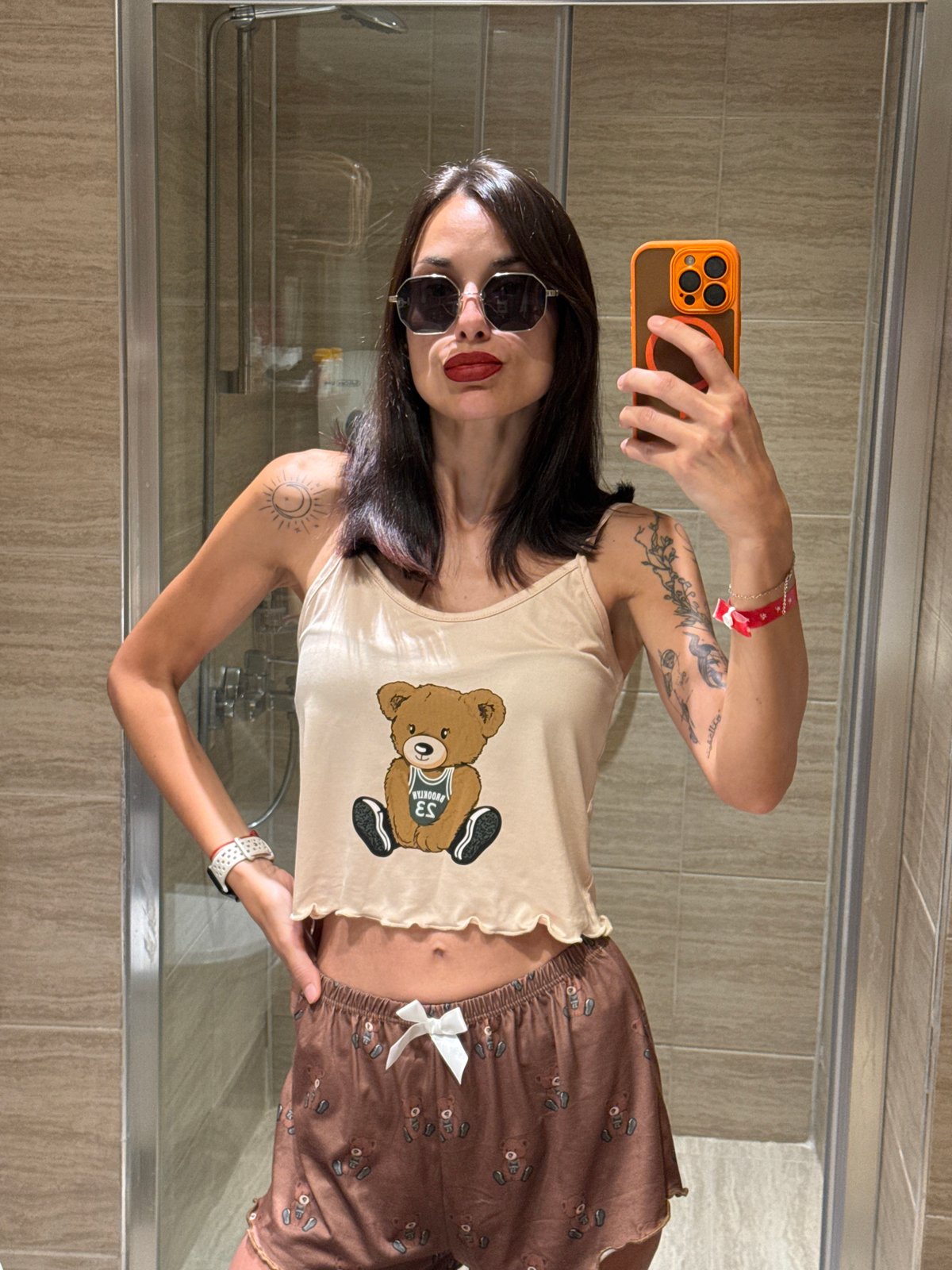 Bathroom selfie in Aksu, Turkey, teddy bear outfit