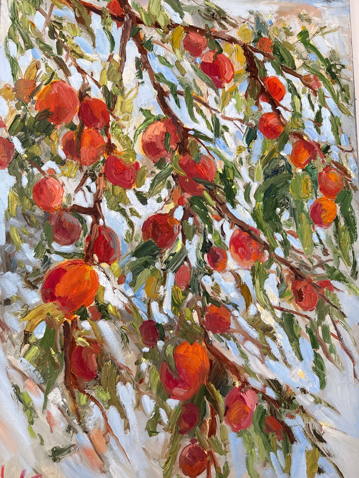 Oil paintings of fruit tree and coastal islands observed