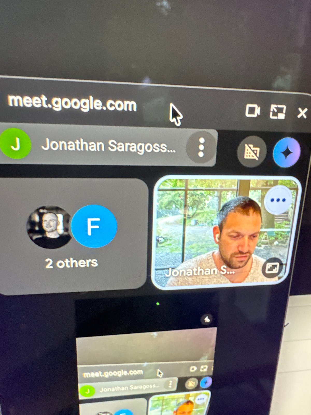 Google Meet video call captured on screen in Erba