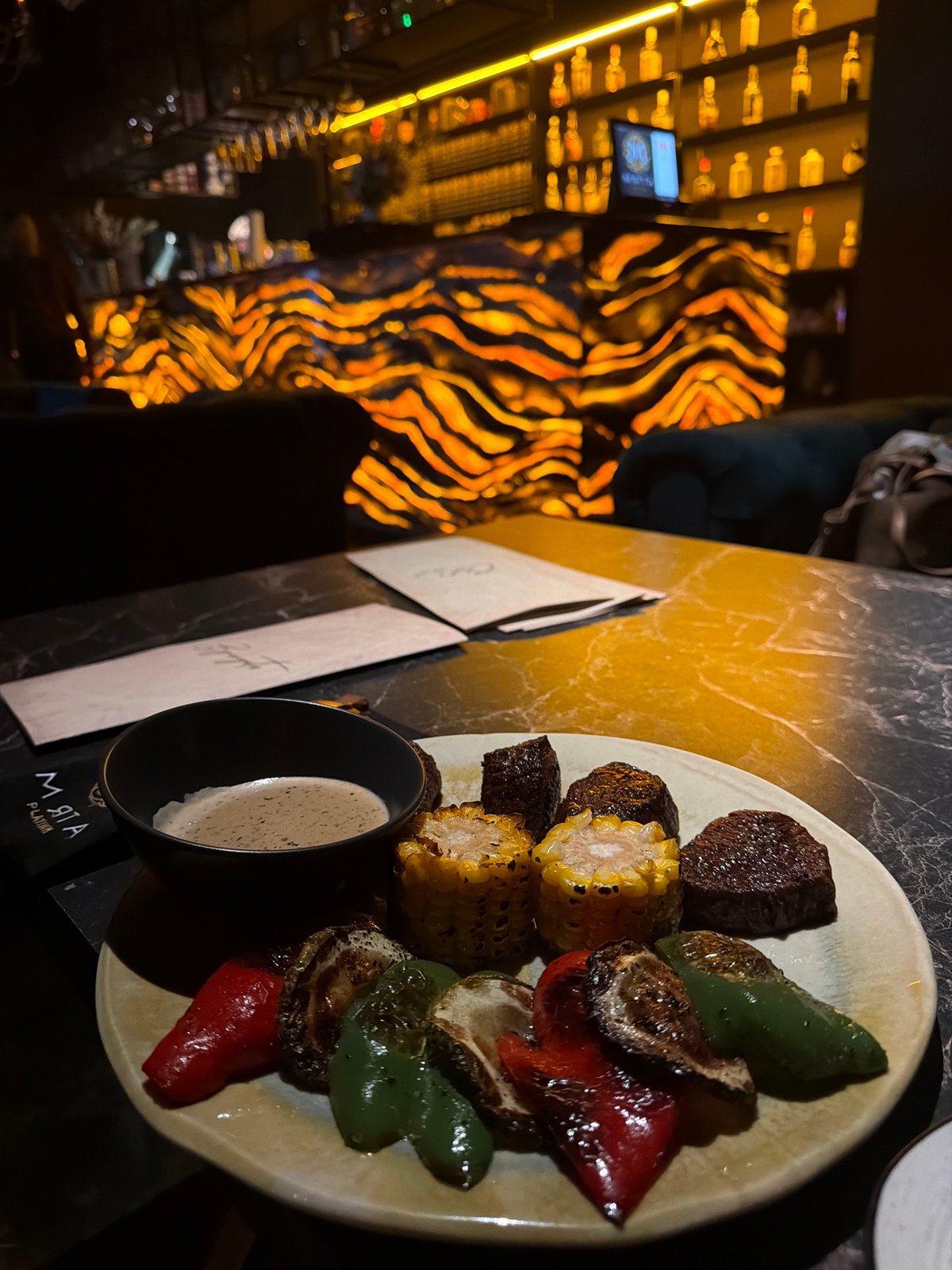 Grilled meal documented at Moscow restaurant