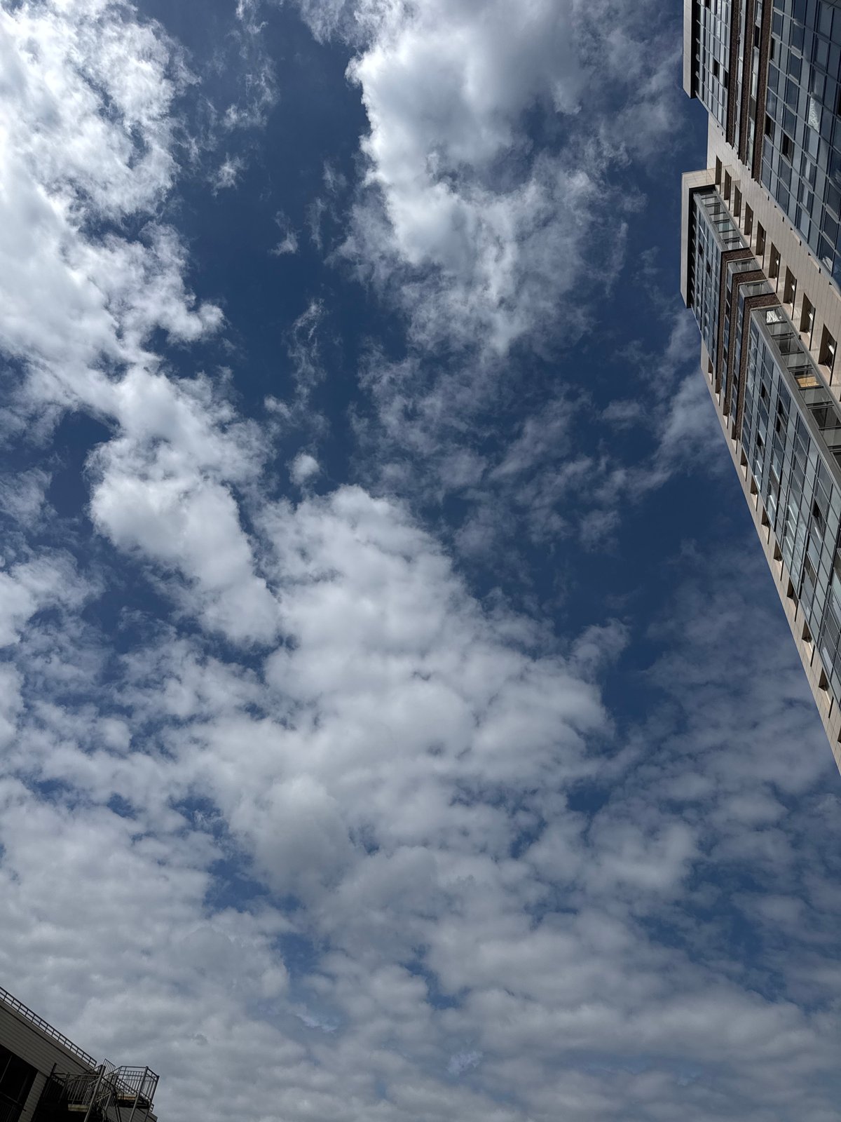 Sky view captured between buildings in Sinyavino, Russia