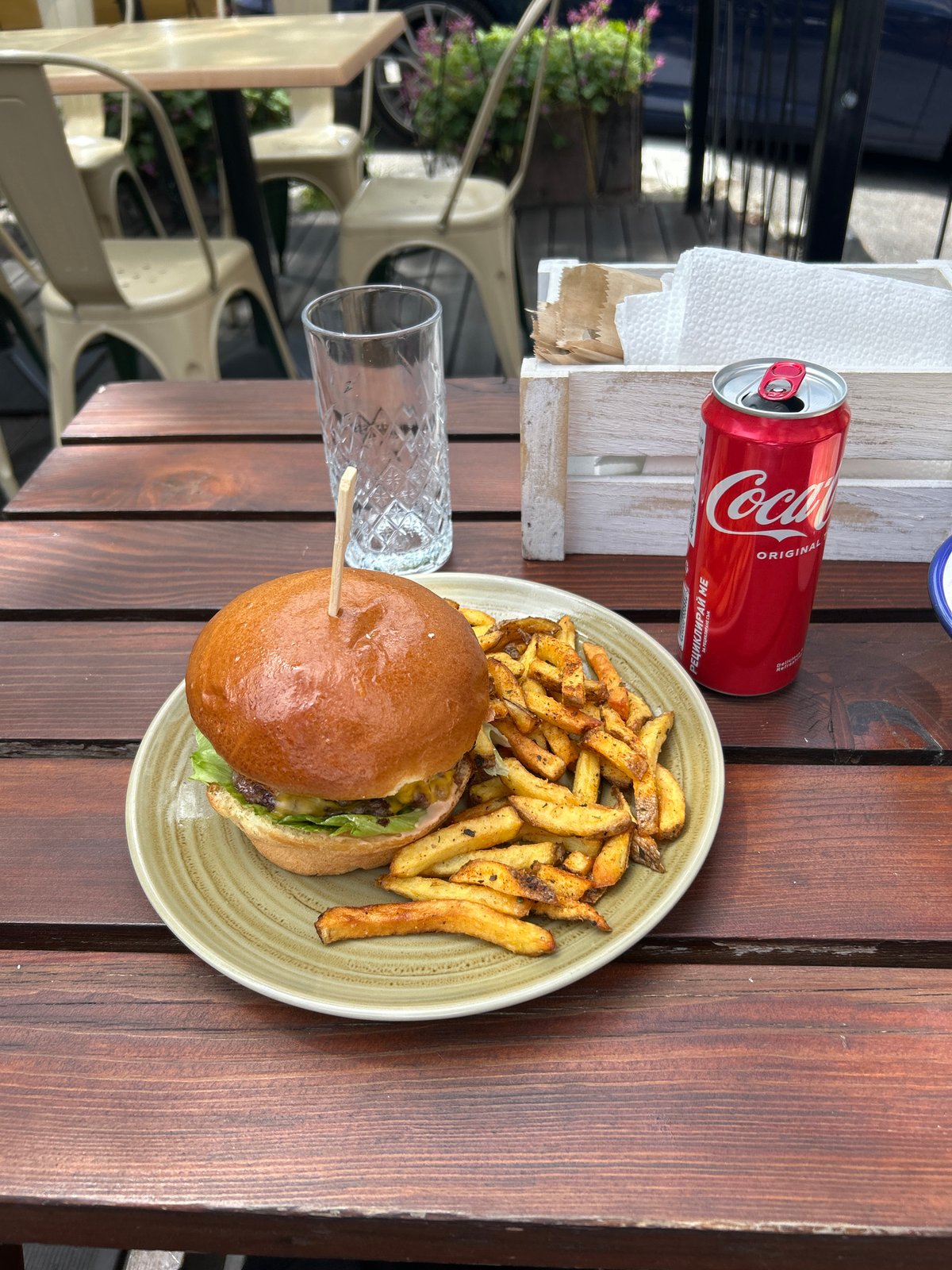 Burger and fries meal photographed in Sofia, Bulgaria