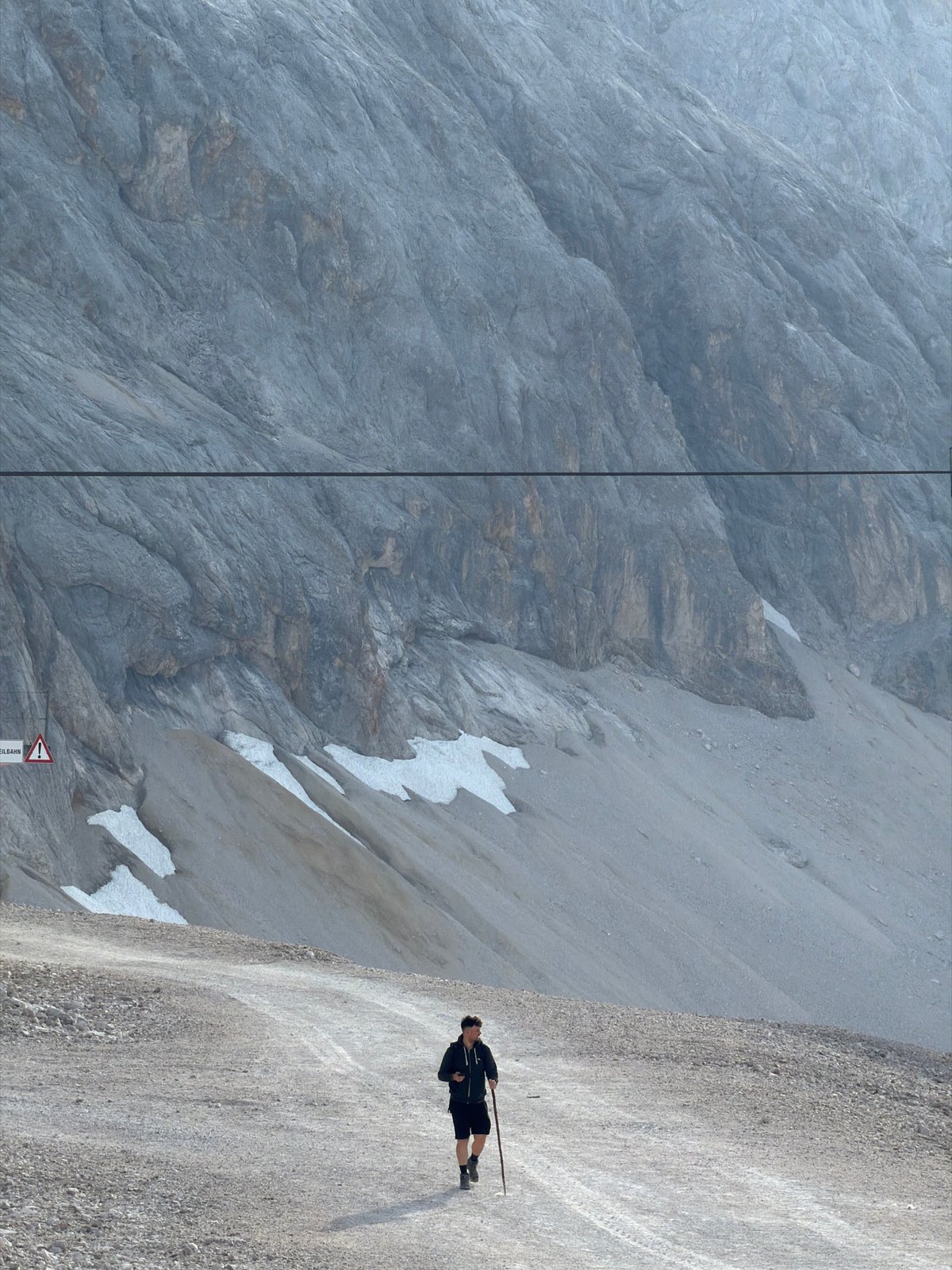 Summer morning on the Zugspitze, rocky terrain and alpine gear