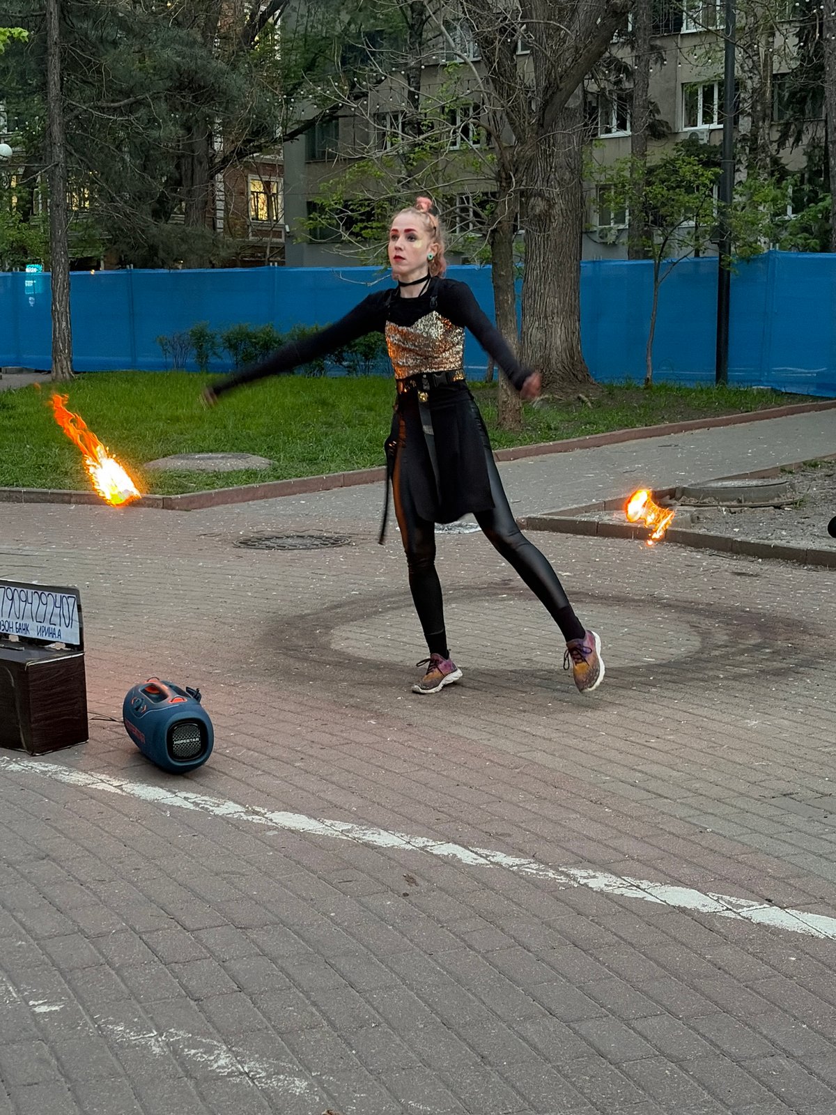 Fire performer entertains with street show in Rostov-on-Don