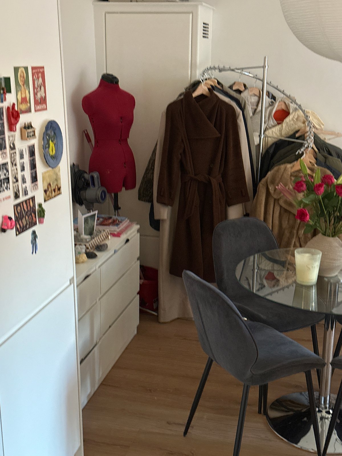 Fashion items and styling book observed in London interior