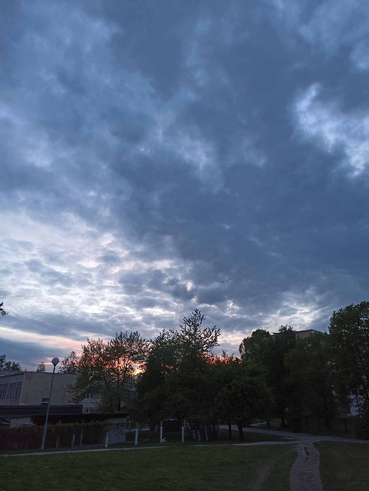 Dramatic striated clouds observed over Hrodna, Belarus street