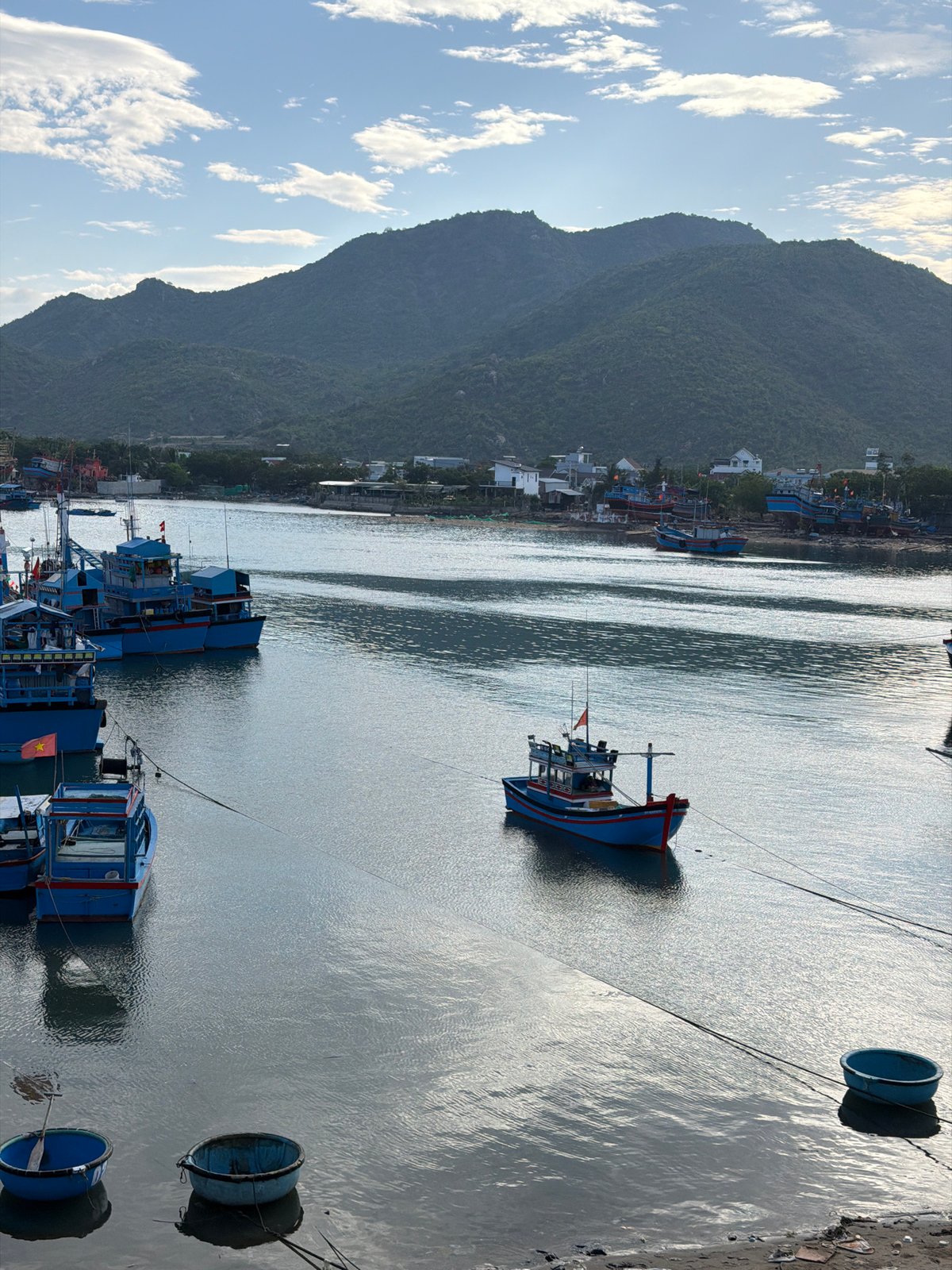 Dawn fishing harbor activity documented in Ninh Chu Ward, Vietnam