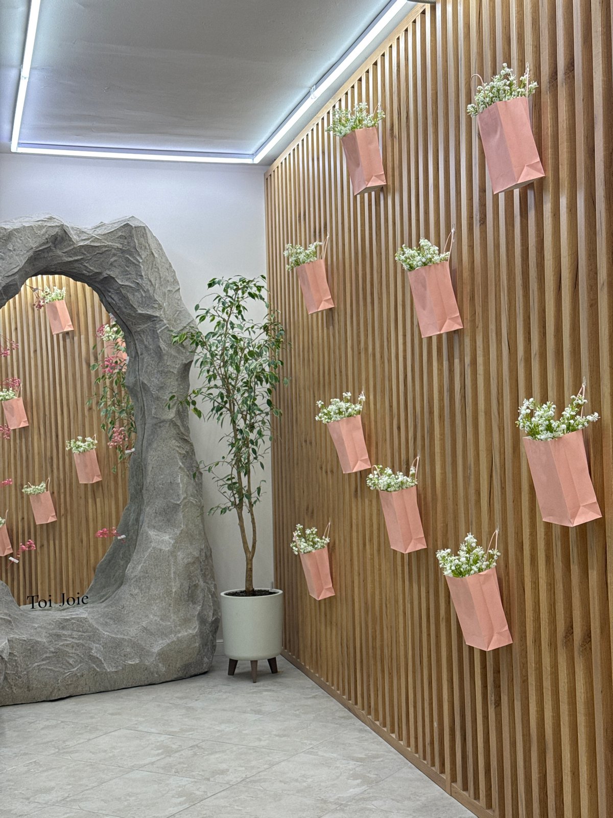 Pink paper bags spotted hanging from ceiling in Izhevsk interior