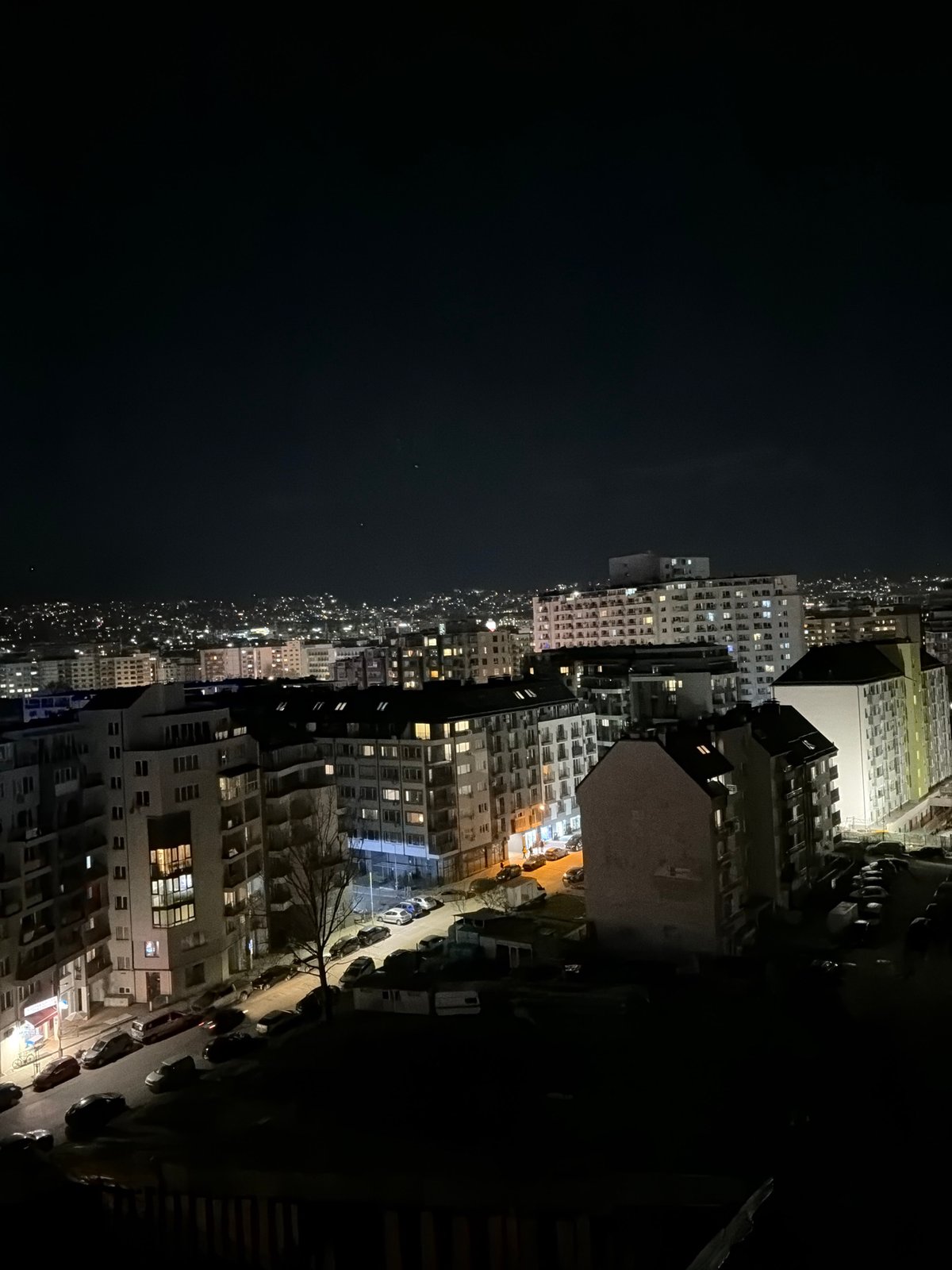 Nighttime cityscape captured from elevated view in Sofia