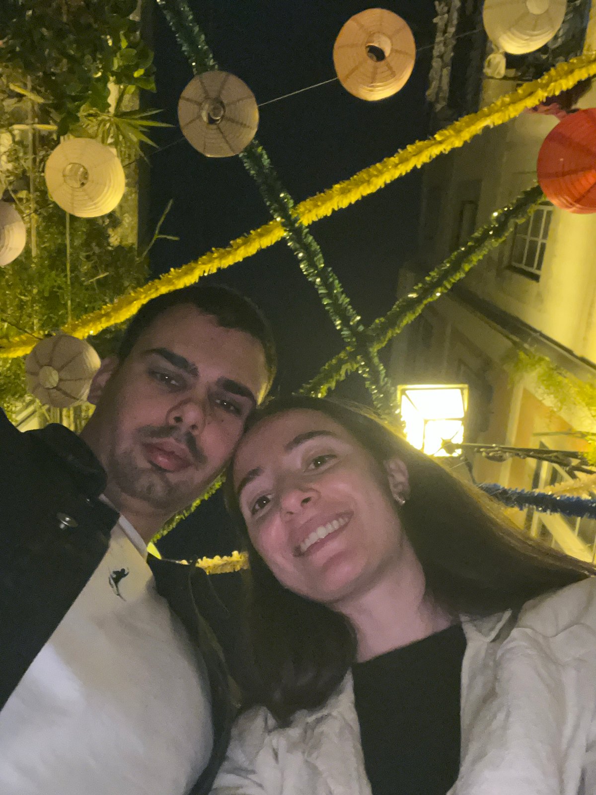 Couple captures selfie at colorful lantern festival in Lisbon