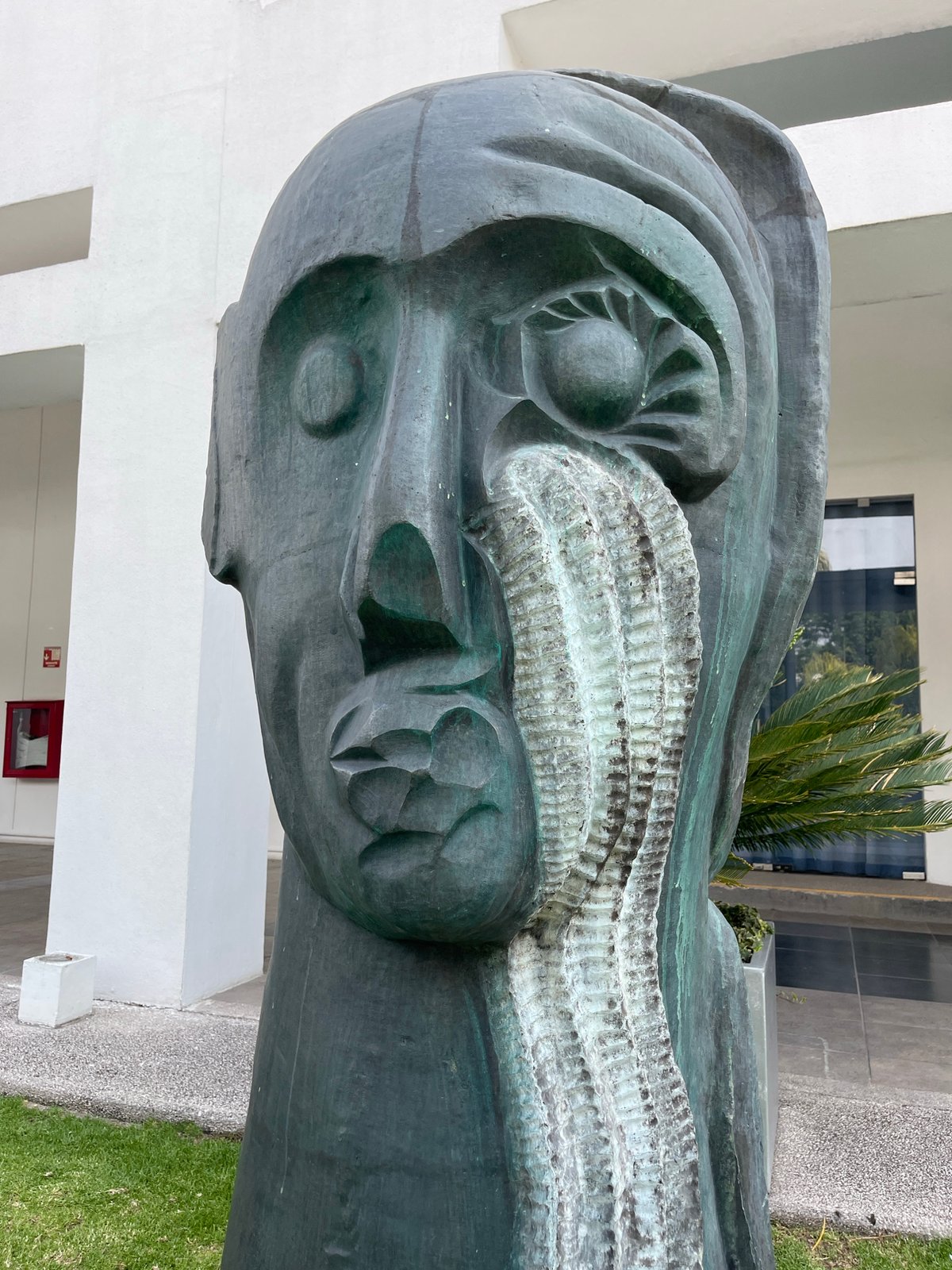 Metal Head Sculpture Documented in Urban Setting