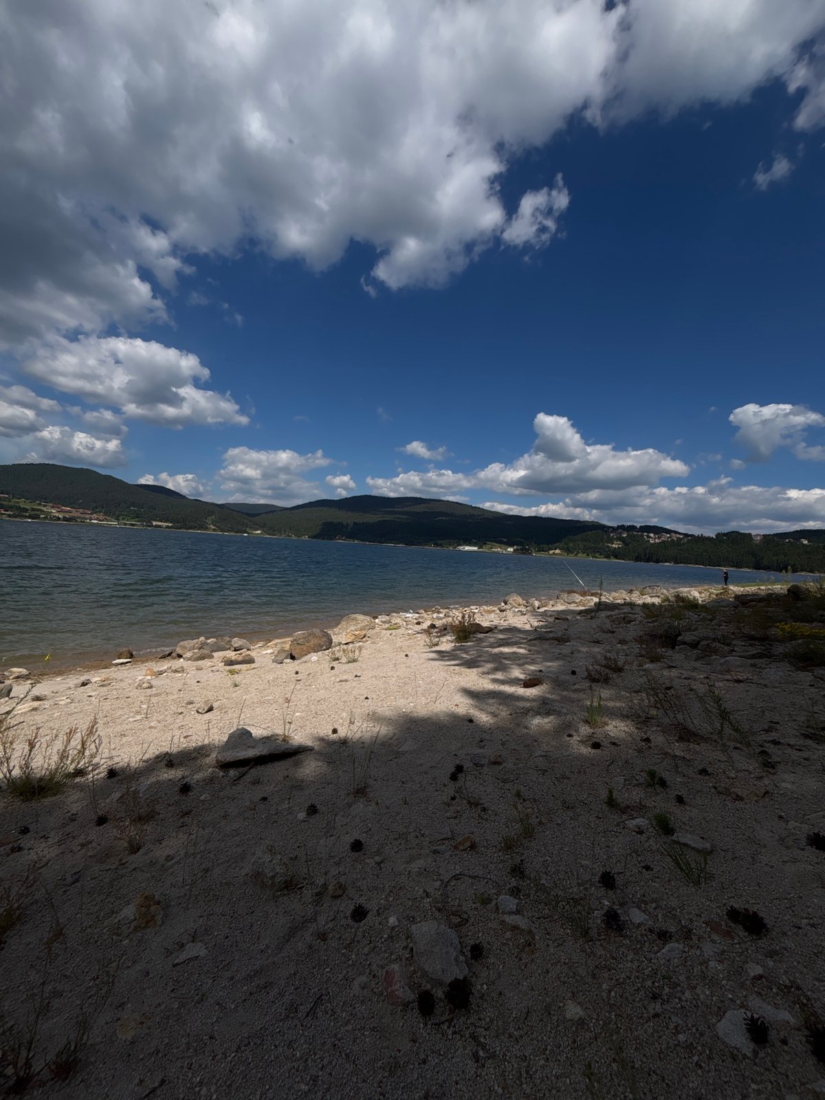 A laid-back lake fishing day with mountain backdrops