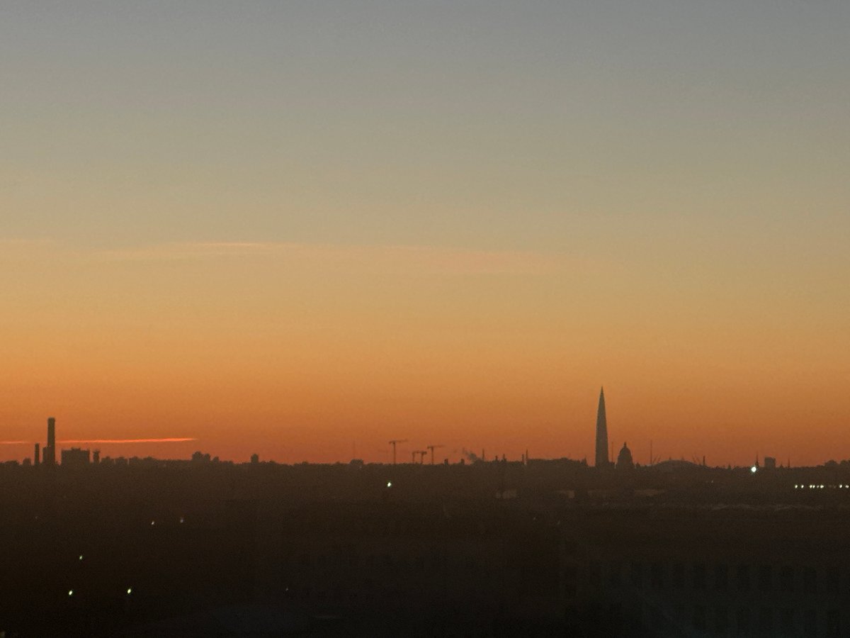 Saint Petersburg skyline captured during golden hour transition