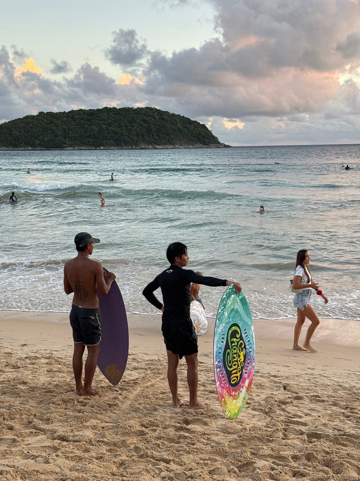 Sunset session at Rawai Beach — surfing, skimboarding, and good vibes