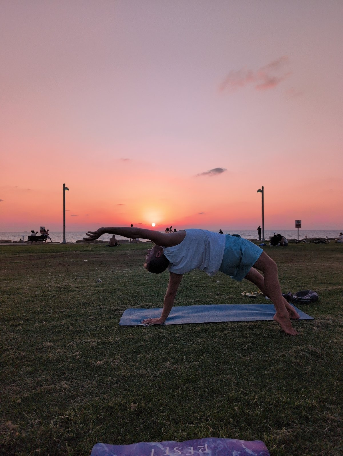Sunset yoga on the Tel Aviv waterfront