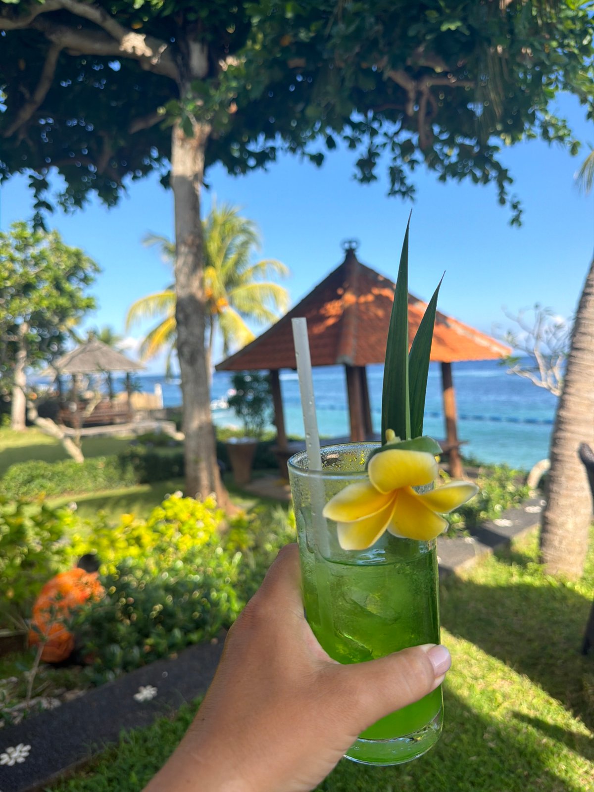 Lazy morning at a beachfront resort in Manggis, East Bali