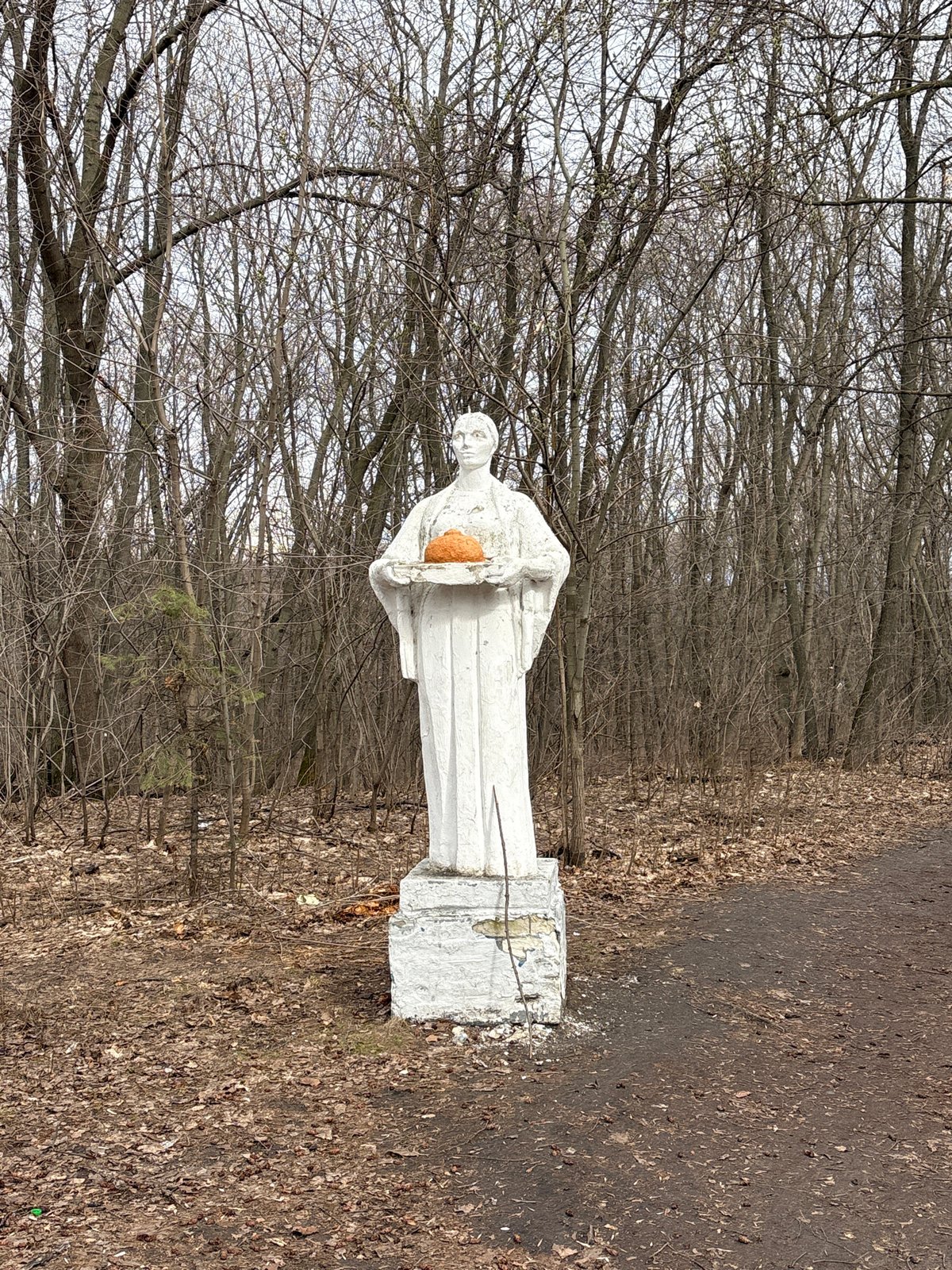 White stone religious statue observed in Ulyanovsk, Russia
