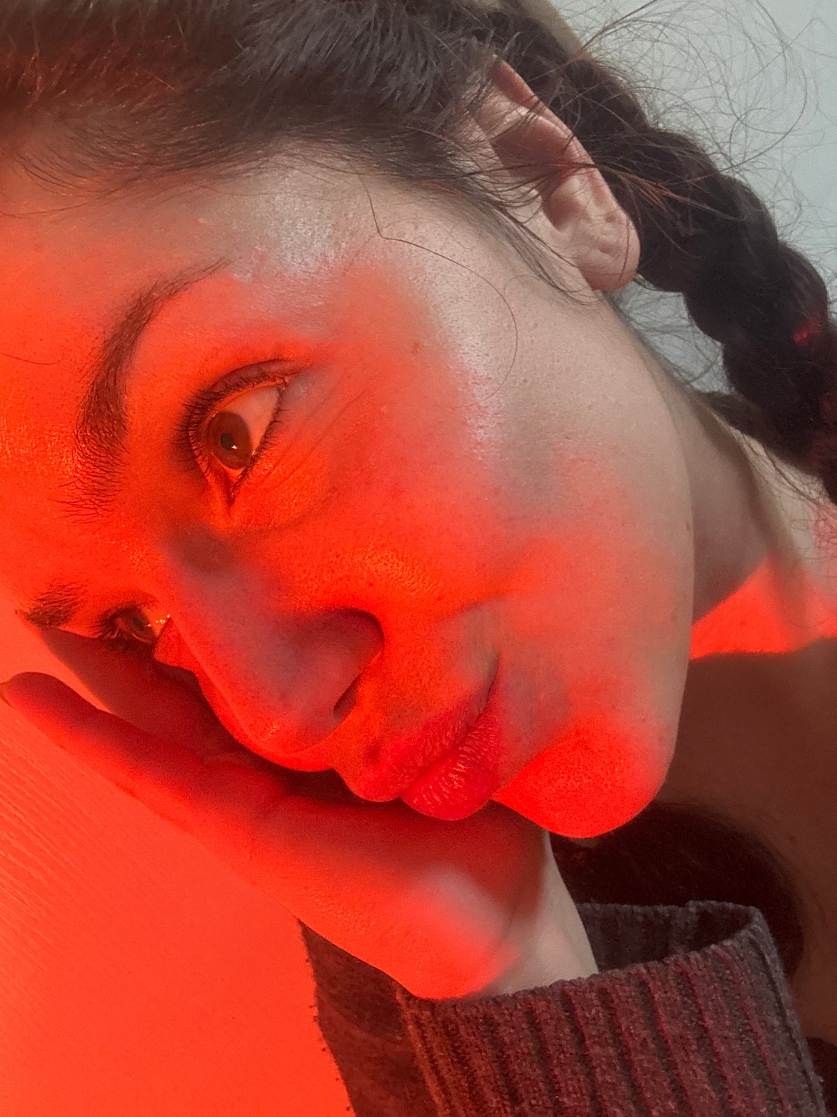 Woman photographed in dual portraits in Burgas, Bulgaria