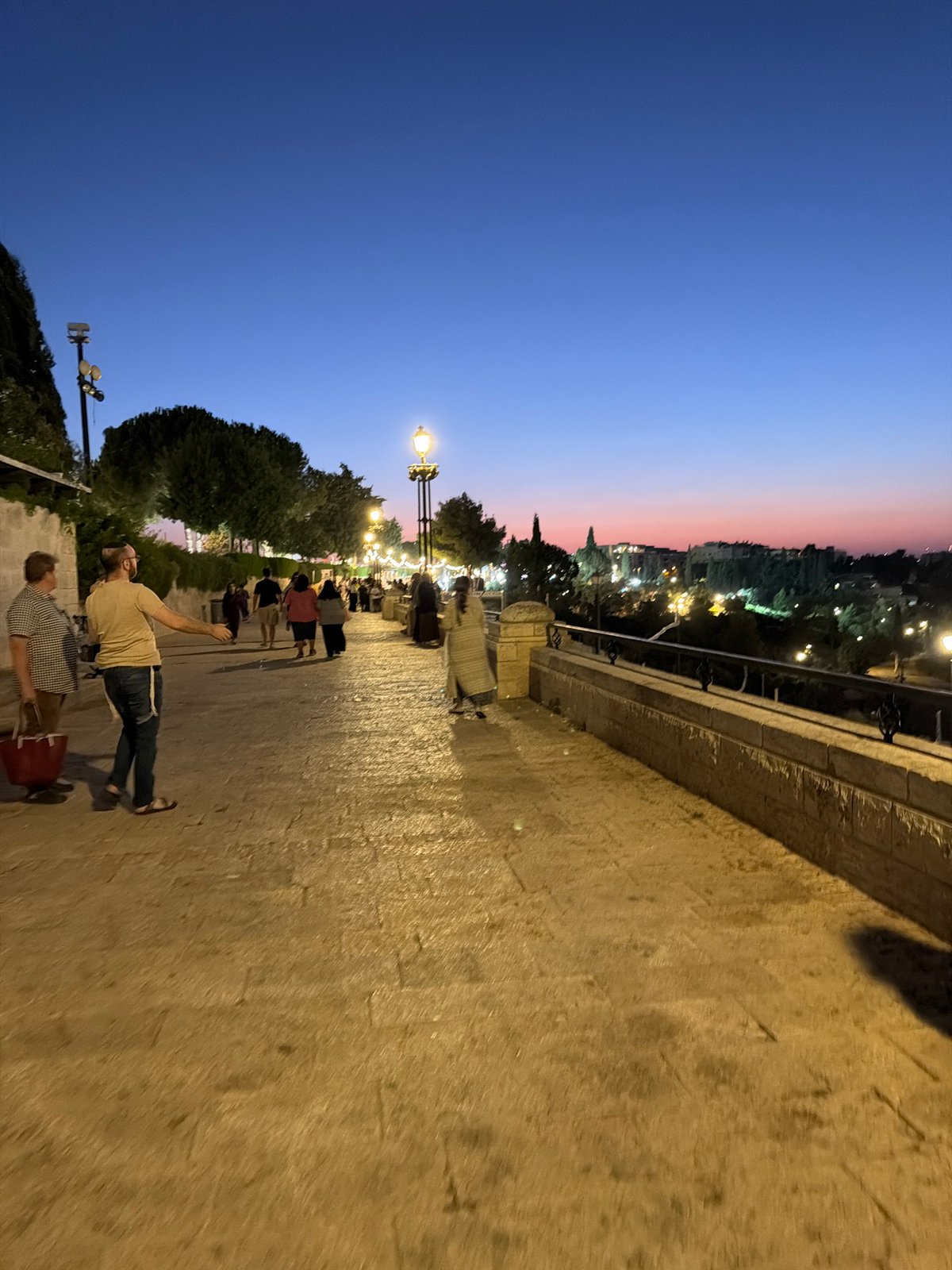 Jerusalem cityscape at dusk turning to night from above