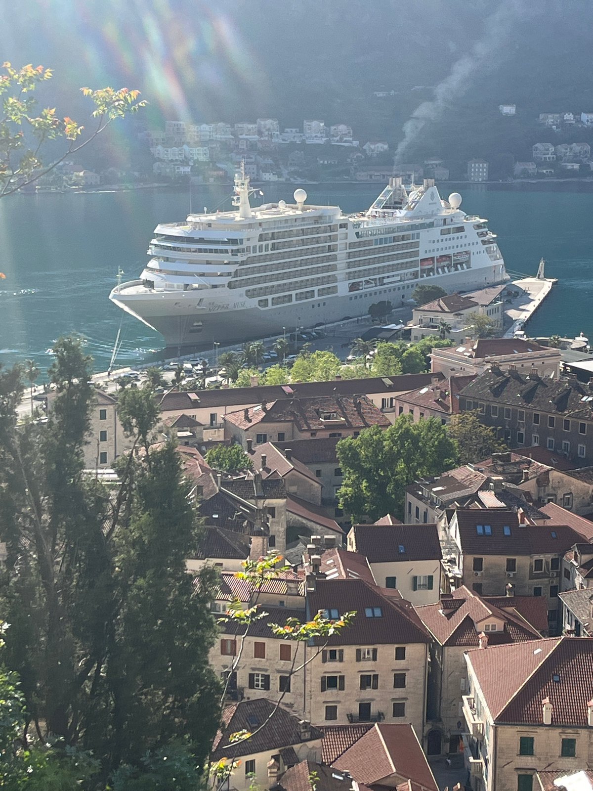 Cruise ship Silver Muse docks in historic Kotor, Montenegro