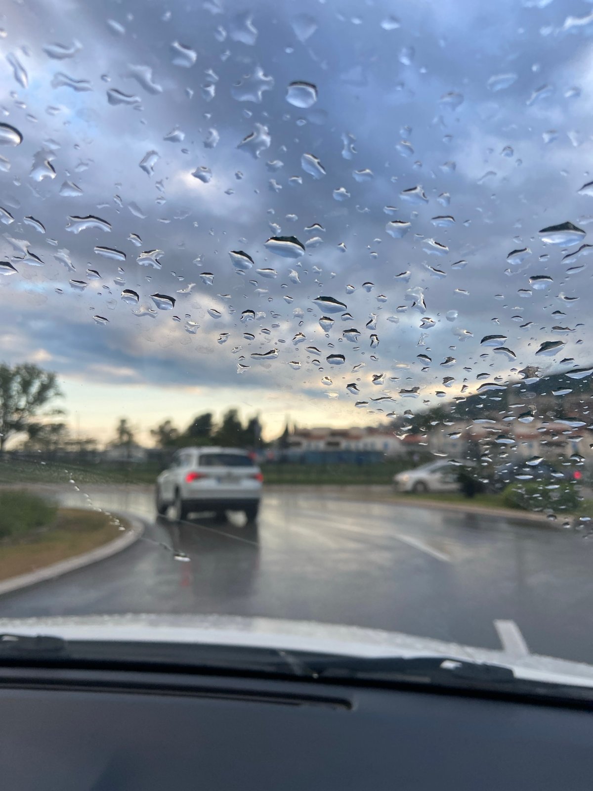 Heavy rain observed from vehicle in Budva, Montenegro