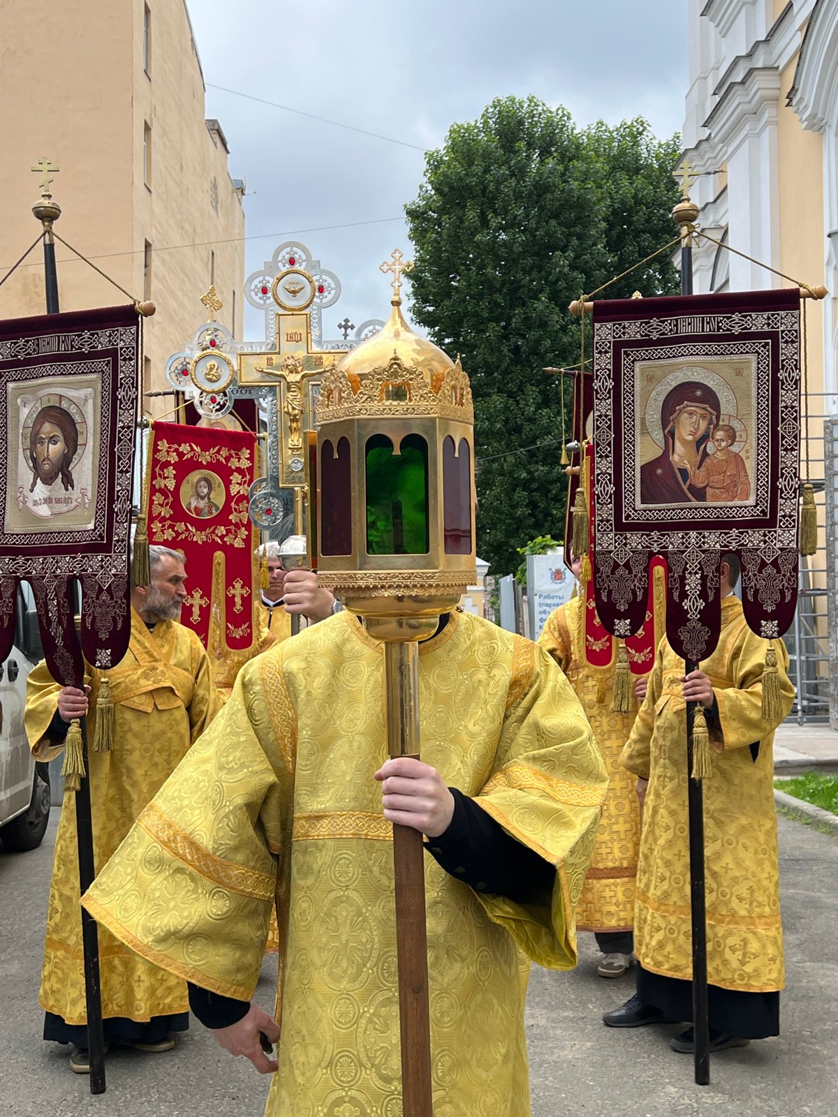 Orthodox religious procession through central Saint Petersburg streets