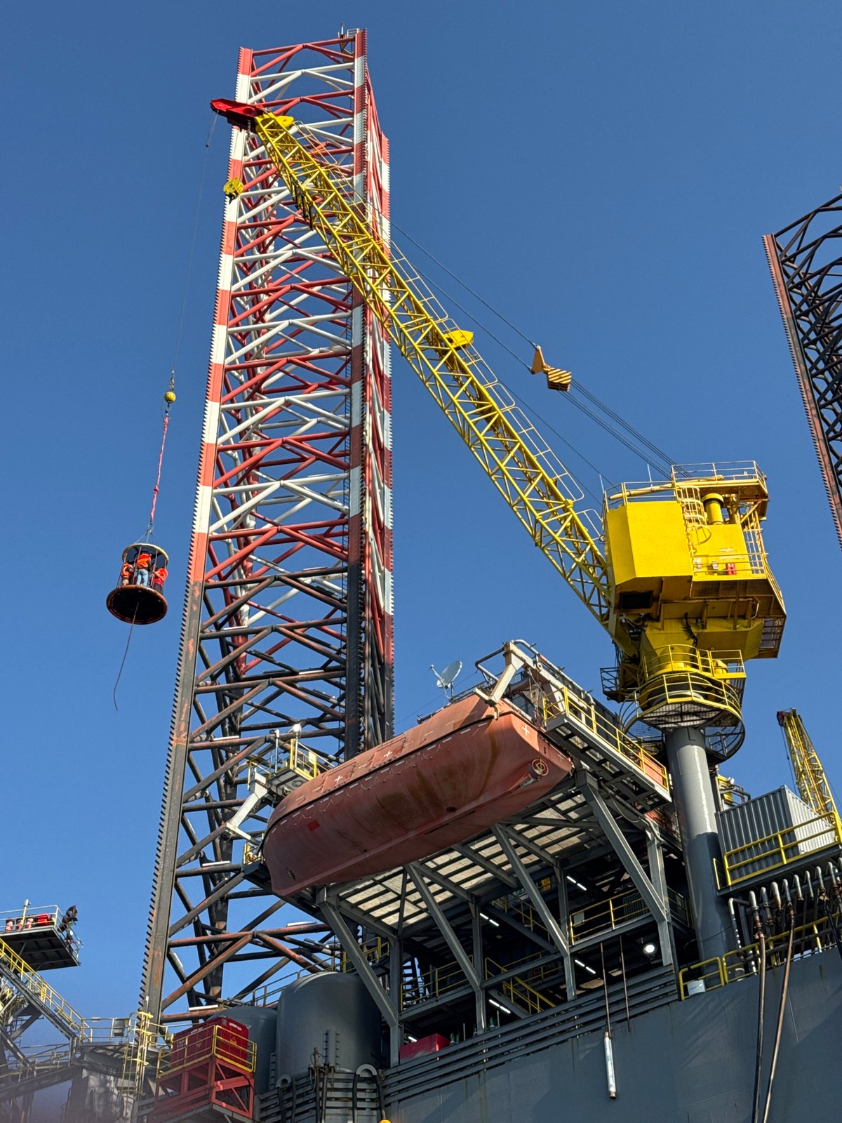 Personnel transfers underway at an offshore drilling platform off Italy