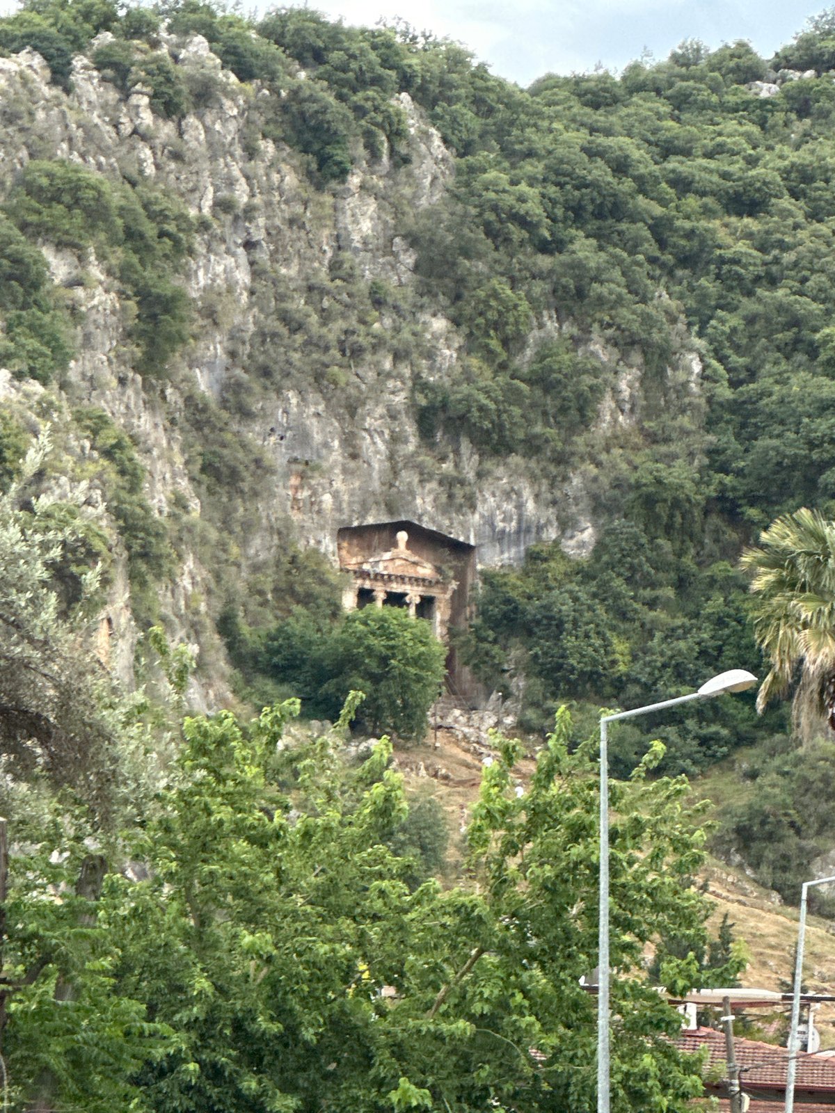 Tourist captures ancient tombs and flag-lined streets in Fethiye