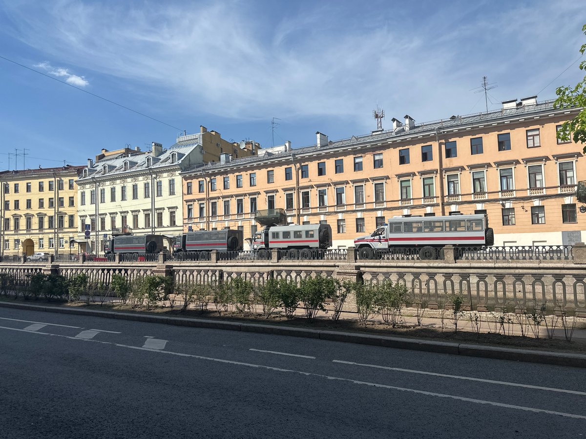 Military vehicles spotted along Saint Petersburg canal embankment
