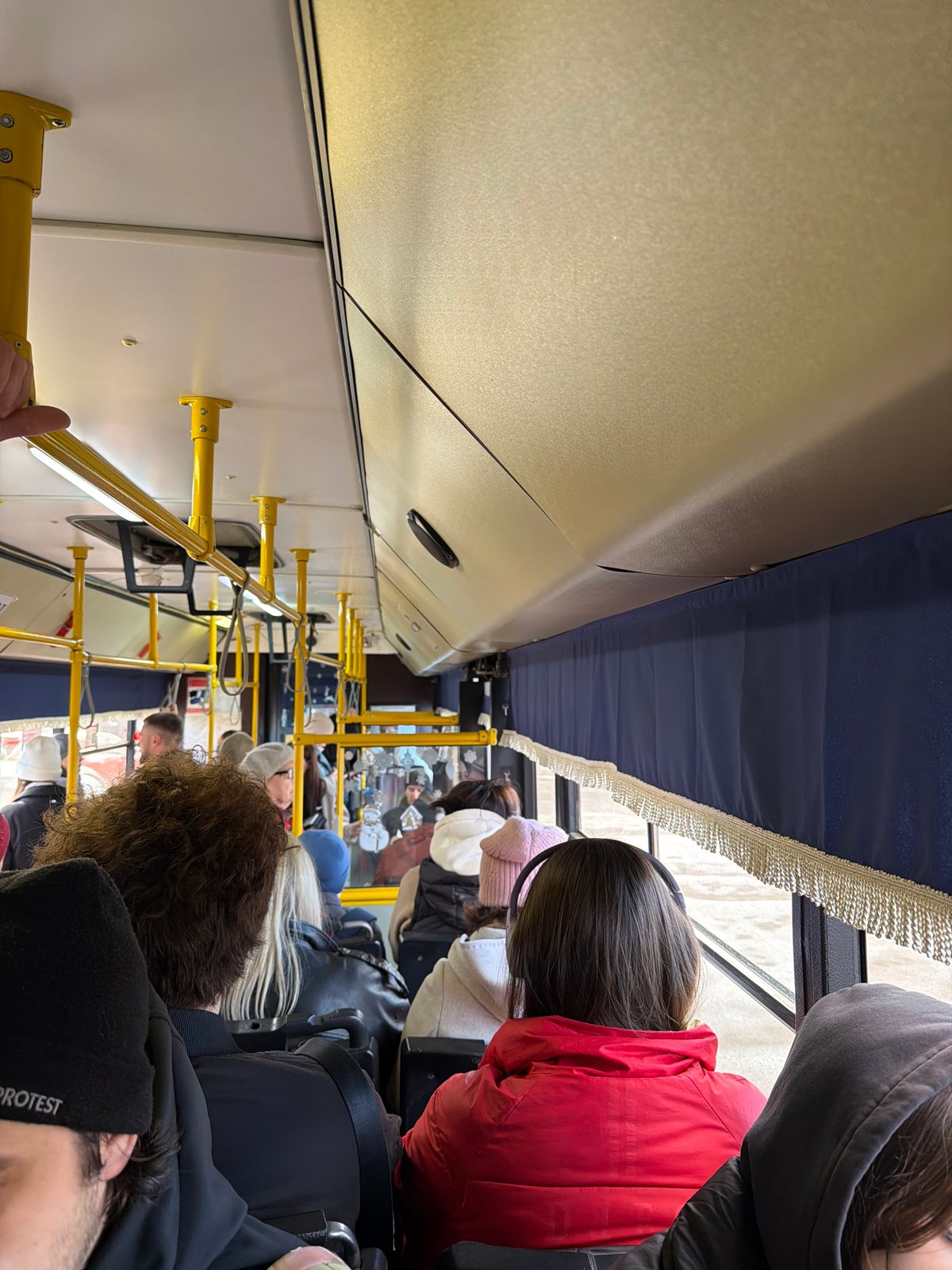 Late night bus passengers commute in Krasnoyarsk, Russia