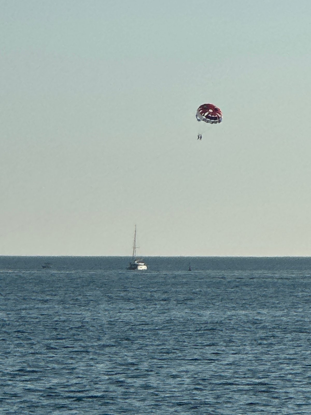Parasailing and boats off the Budva coast on a summer afternoon
