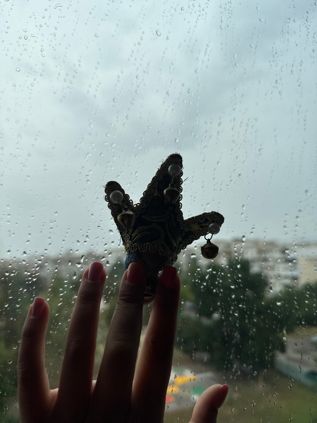 Rainy morning window views over a Sofia neighborhood