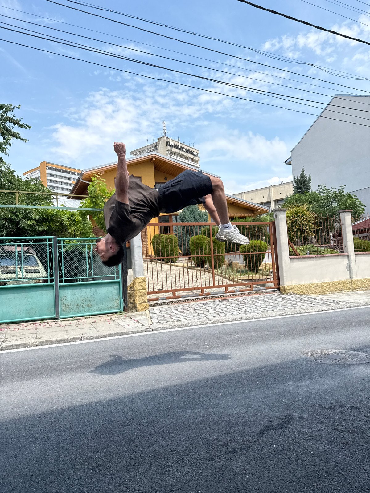 Young athlete performs street acrobatics in Shumen, Bulgaria