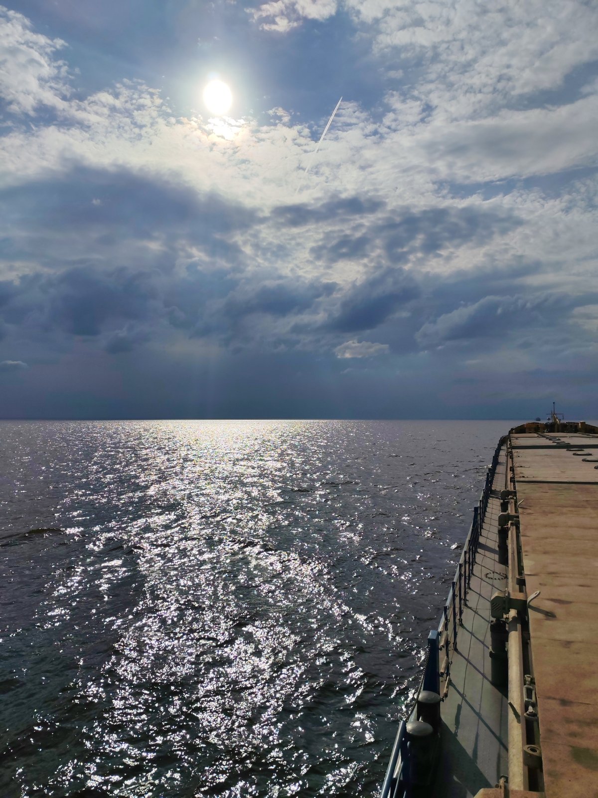 Aboard a cargo vessel crossing open Russian waters