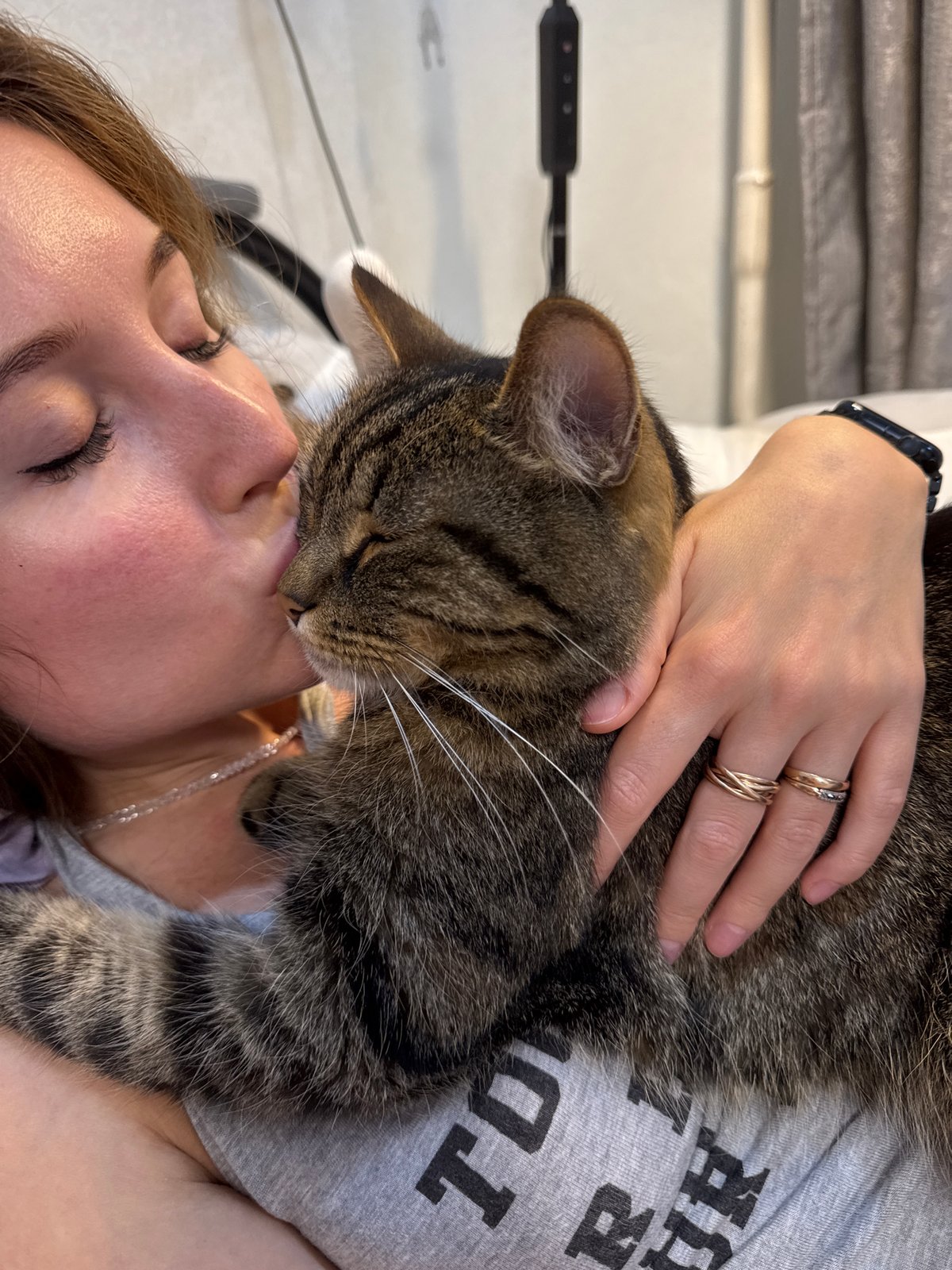 Woman enjoys quiet afternoon with pets in Chaikovsky home
