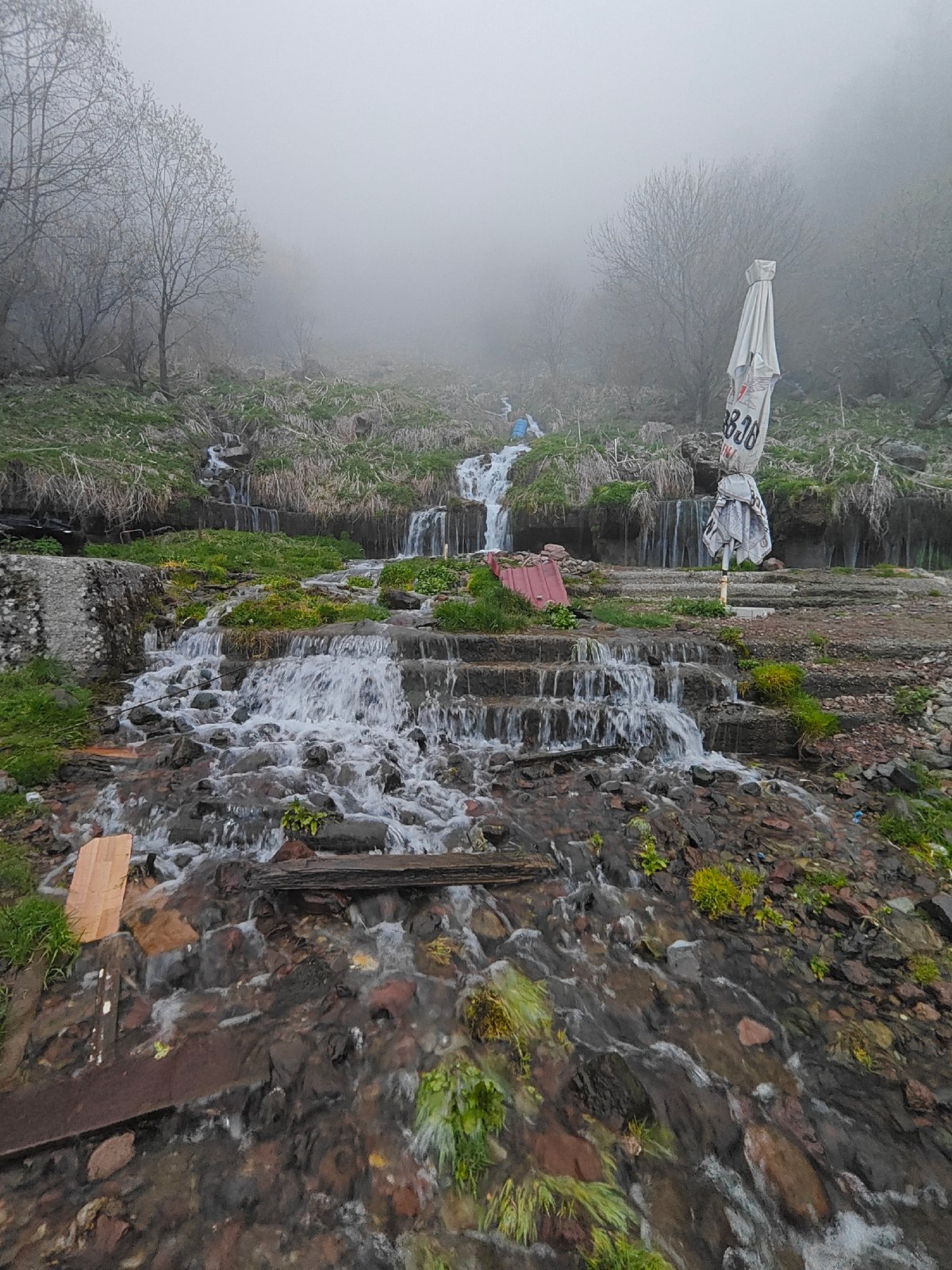 Misty waterfalls captured in early morning Georgia landscape