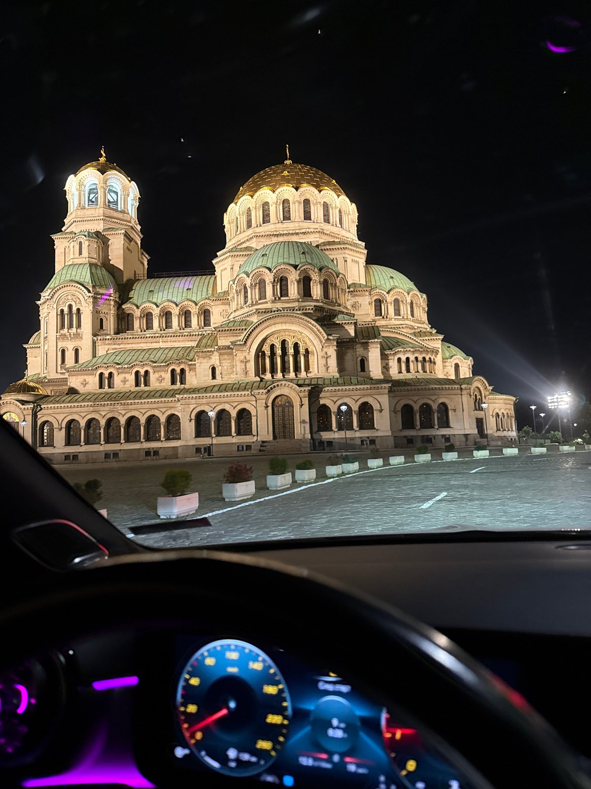 Night photography session captures illuminated Alexander Nevsky Cathedral Sofia