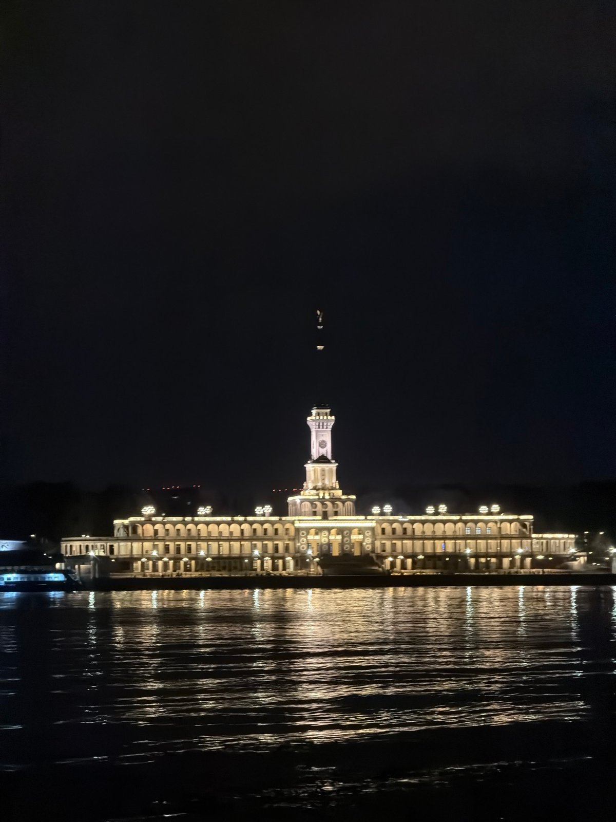 North River Terminal glows at night in Khimki, Russia
